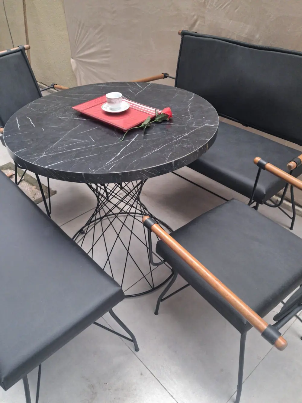 Sandalye 14575 PENYEZ Klasik Takım Model Metal Siyah fırın Suni D