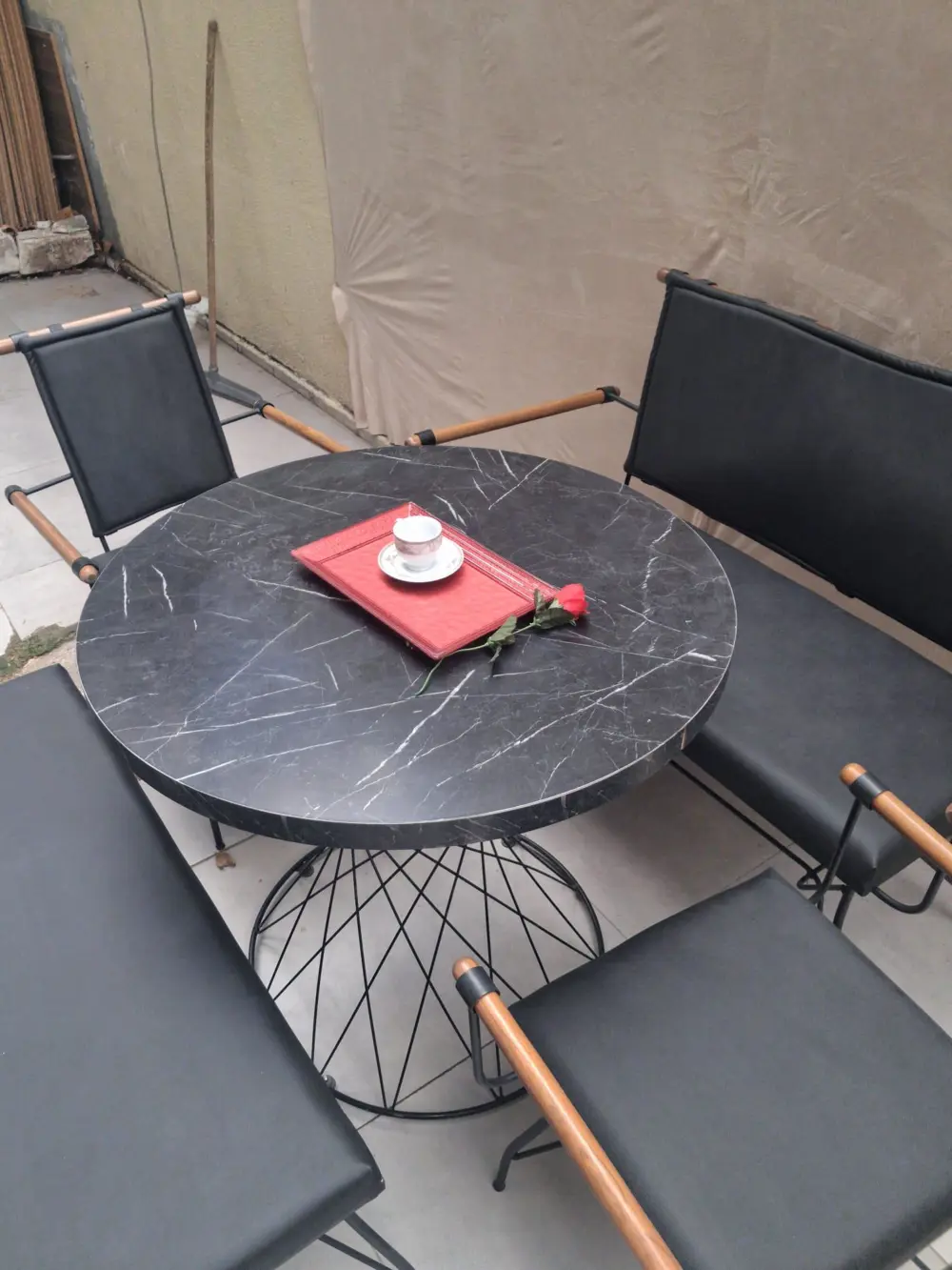 Sandalye 14575 PENYEZ Klasik Takım Model Metal Siyah fırın Suni D