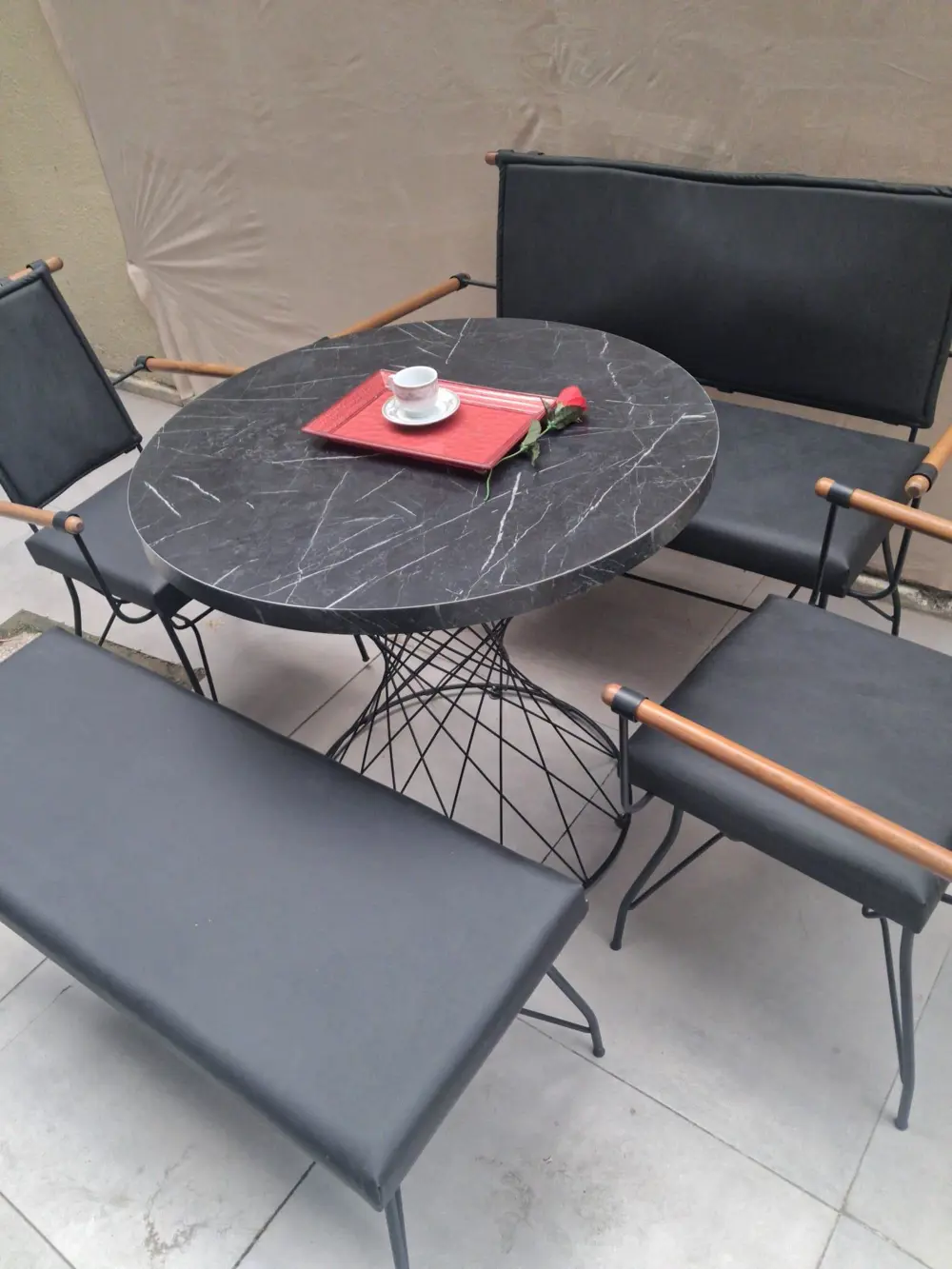 Sandalye 14575 PENYEZ Klasik Takım Model Metal Siyah fırın Suni D