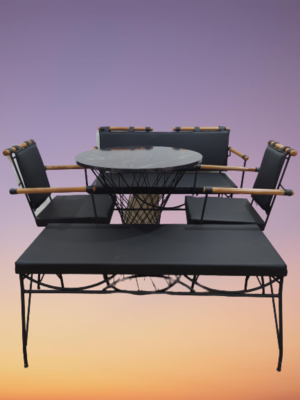 Sandalye 14575 PENYEZ Klasik Takım Model Metal Siyah fırın Suni D