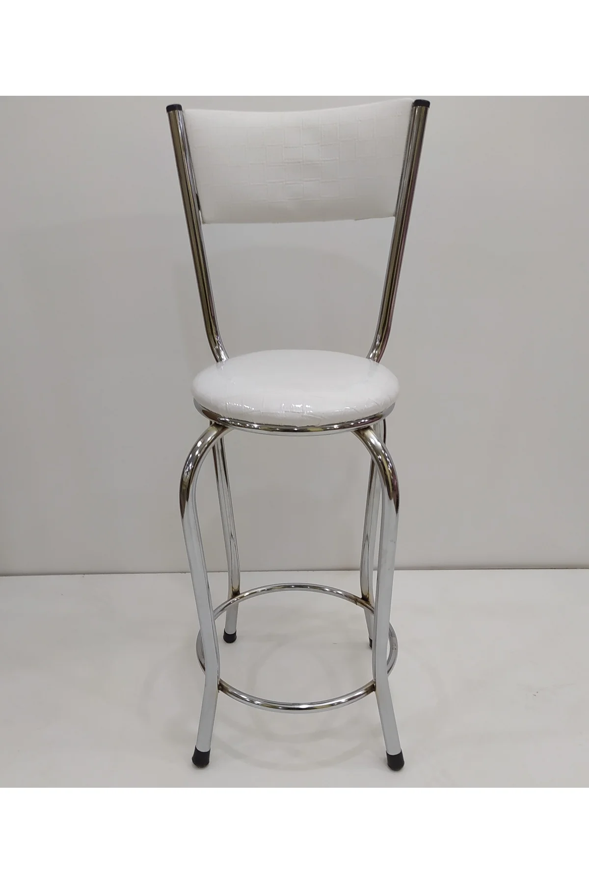 Sandalye 17865 BAR Tipi Yüksek Model Beyaz 1 ad Metal nikelaj Suni Deri El Yapım Sandalye 17865 BAR Tipi Yüksek Model Beyaz 1 ad Metal nikelaj Suni Deri El Yapım