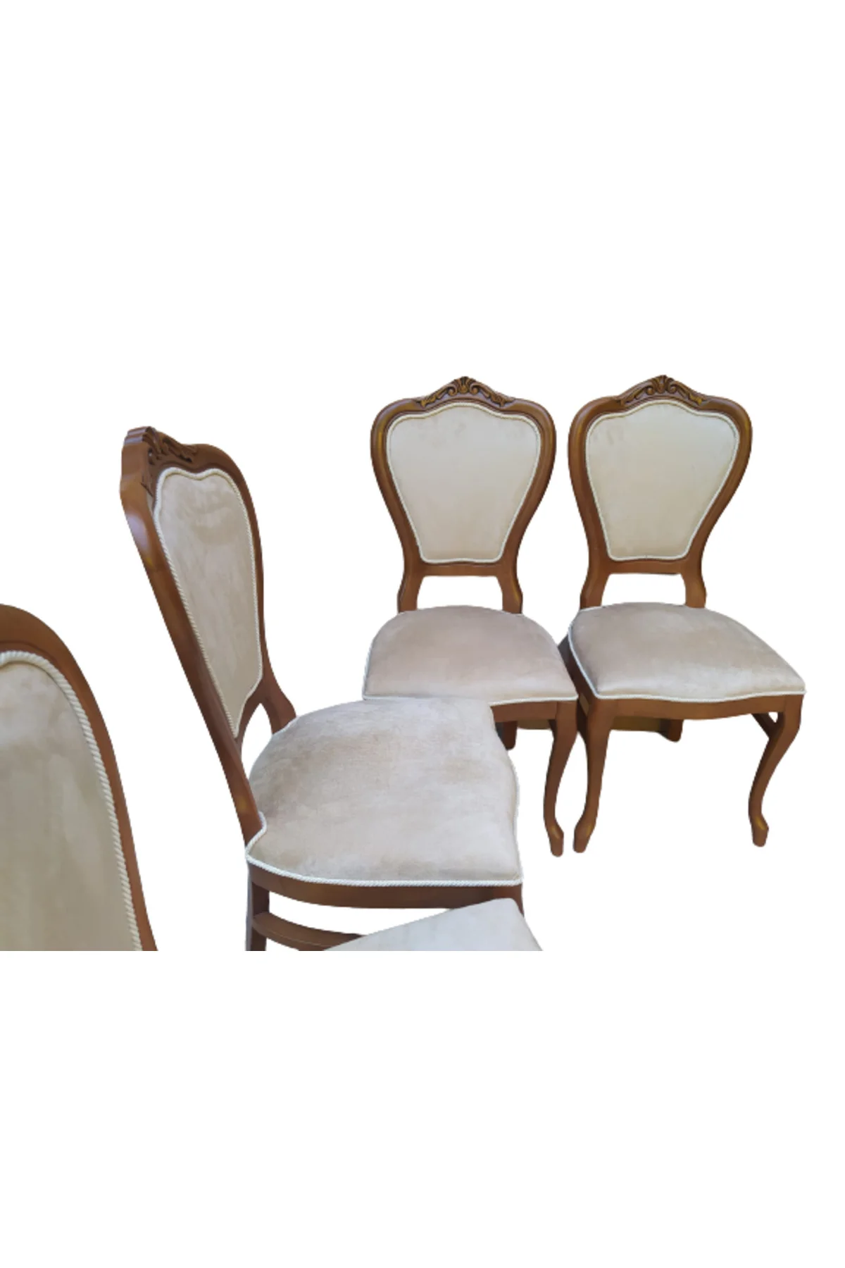 Sandalye 18485 Ceviz Klasik Model Kayın ASLAN Ayak Oyma Ceviz babayface kumaş - Görsel 3