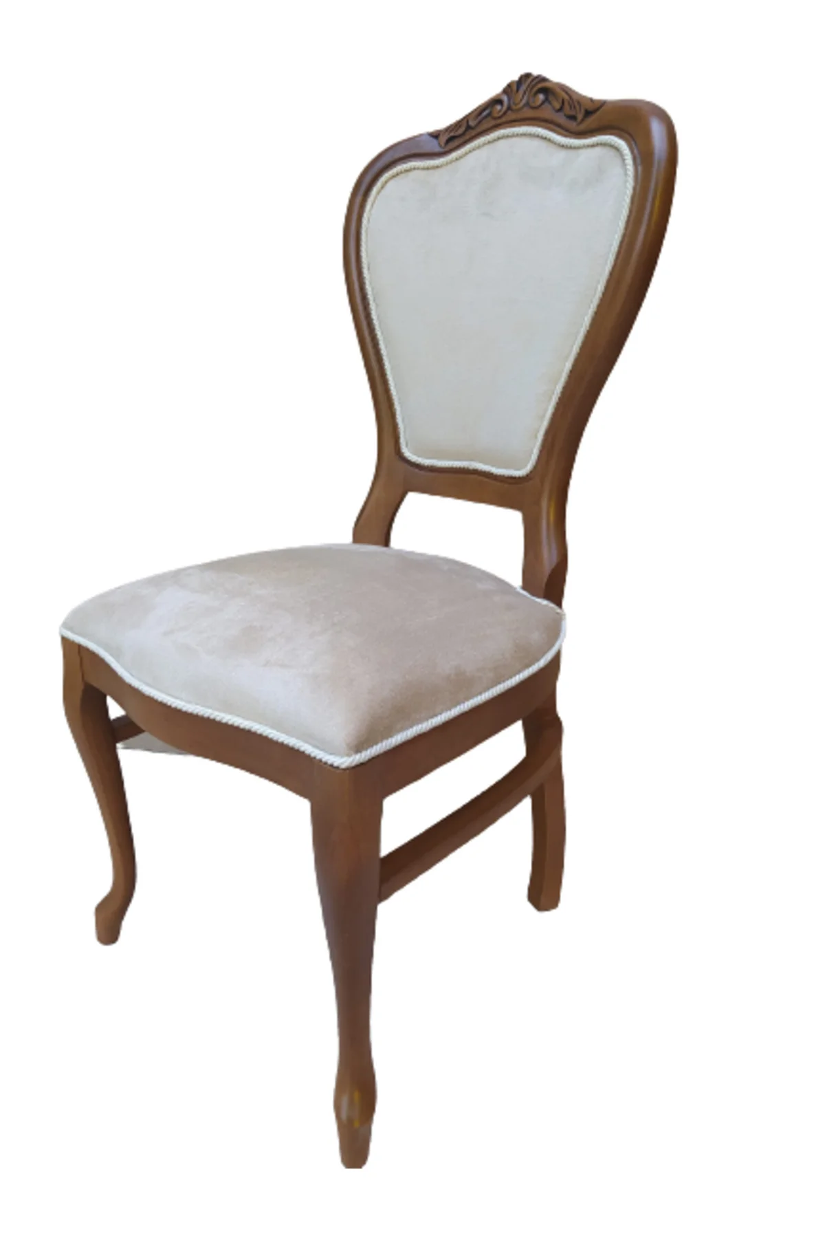 Sandalye 18496 Klasik Model Kayın Aslan ayak ceviz babyface kumaş Oyma El yapım - Görsel 4