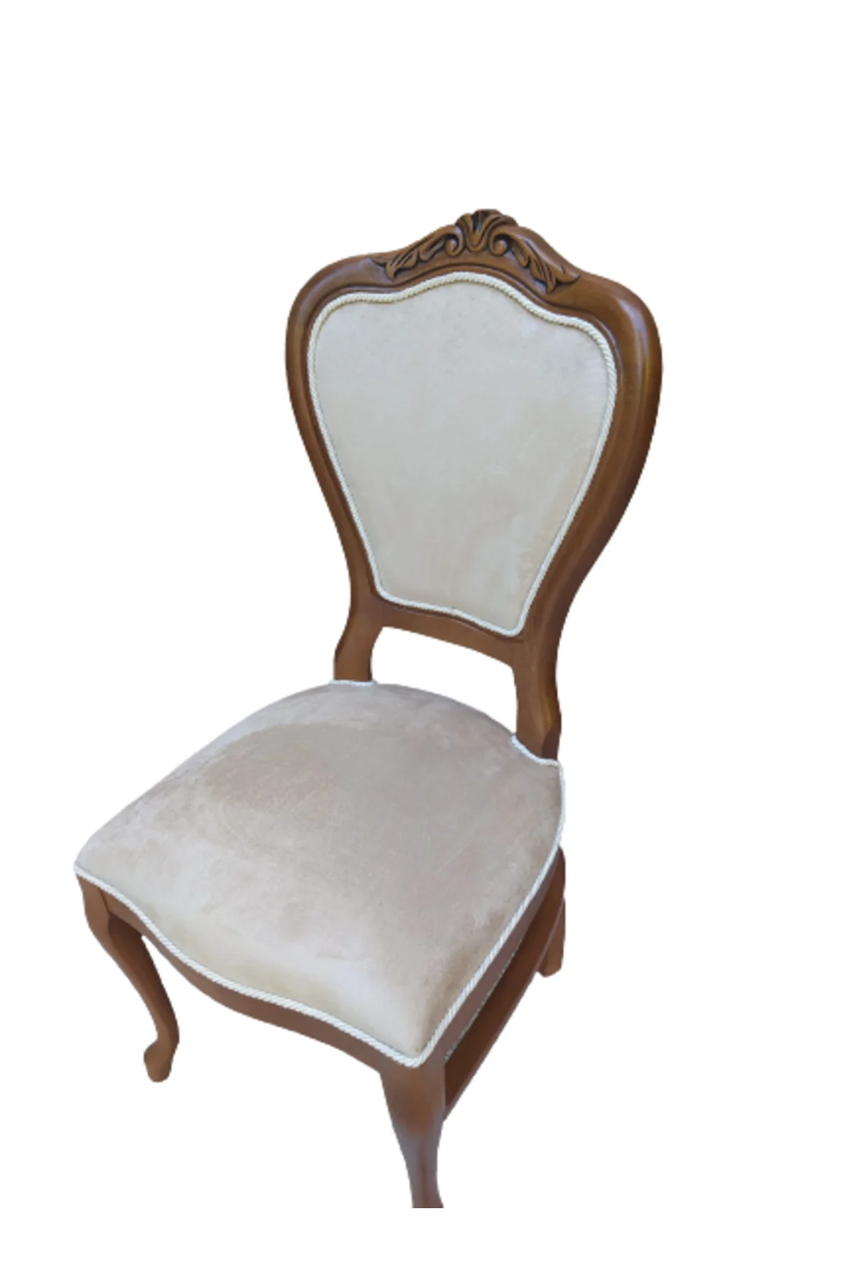 Sandalye 18496 Klasik Model Kayın Aslan ayak ceviz babyface kumaş Oyma El yapım - Görsel 6