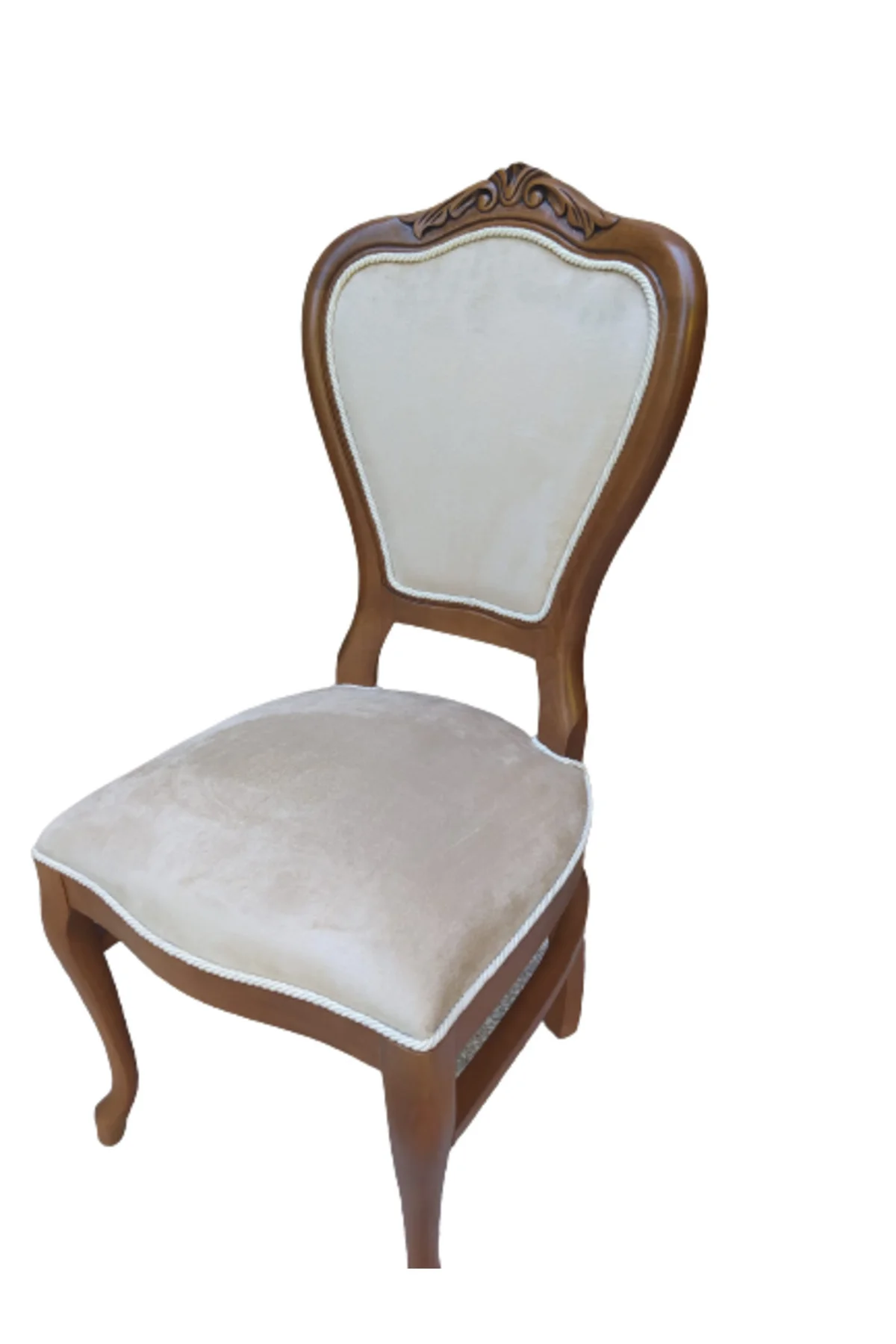 Sandalye 18496 Klasik Model Kayın Aslan ayak ceviz babyface kumaş Oyma El yapım - Görsel 3