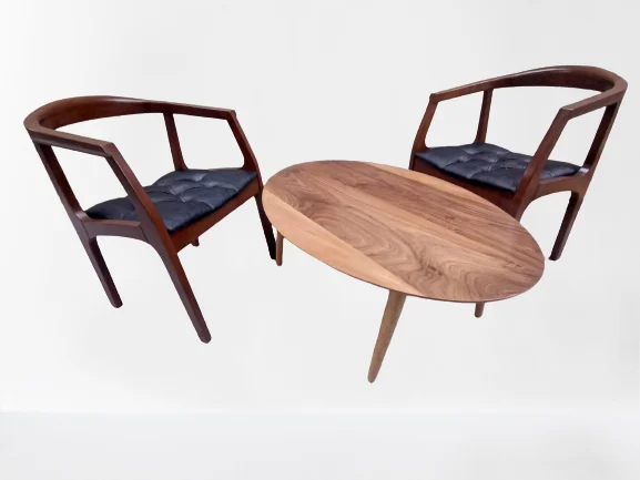 Sandalye 19637 Tam Kolçak Oval Orta Sehpa Model Kayın Retro Ayak 