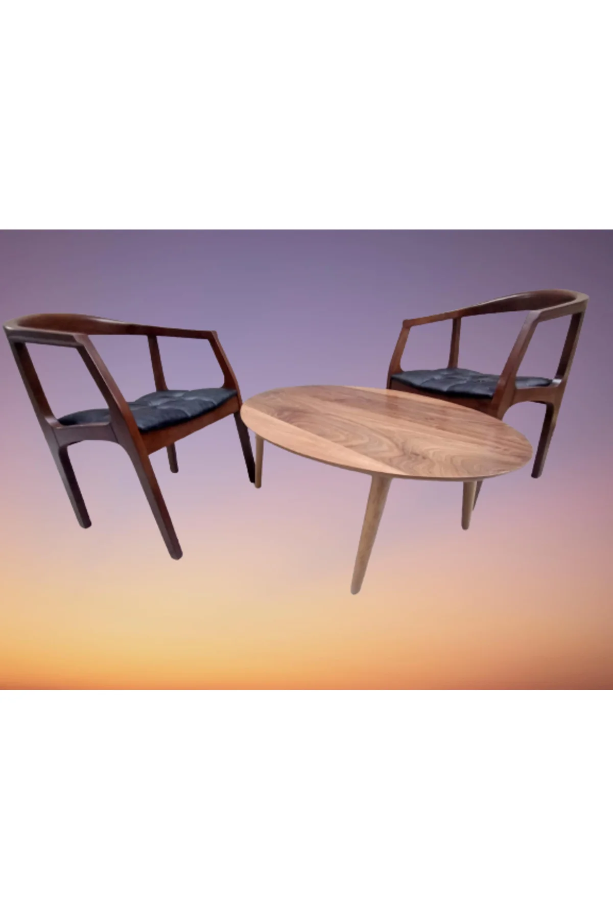 Sandalye 19637 Tam Kolçak Oval Orta Sehpa Model Kayın Retro Ayak Parlak Ceviz - Görsel 4