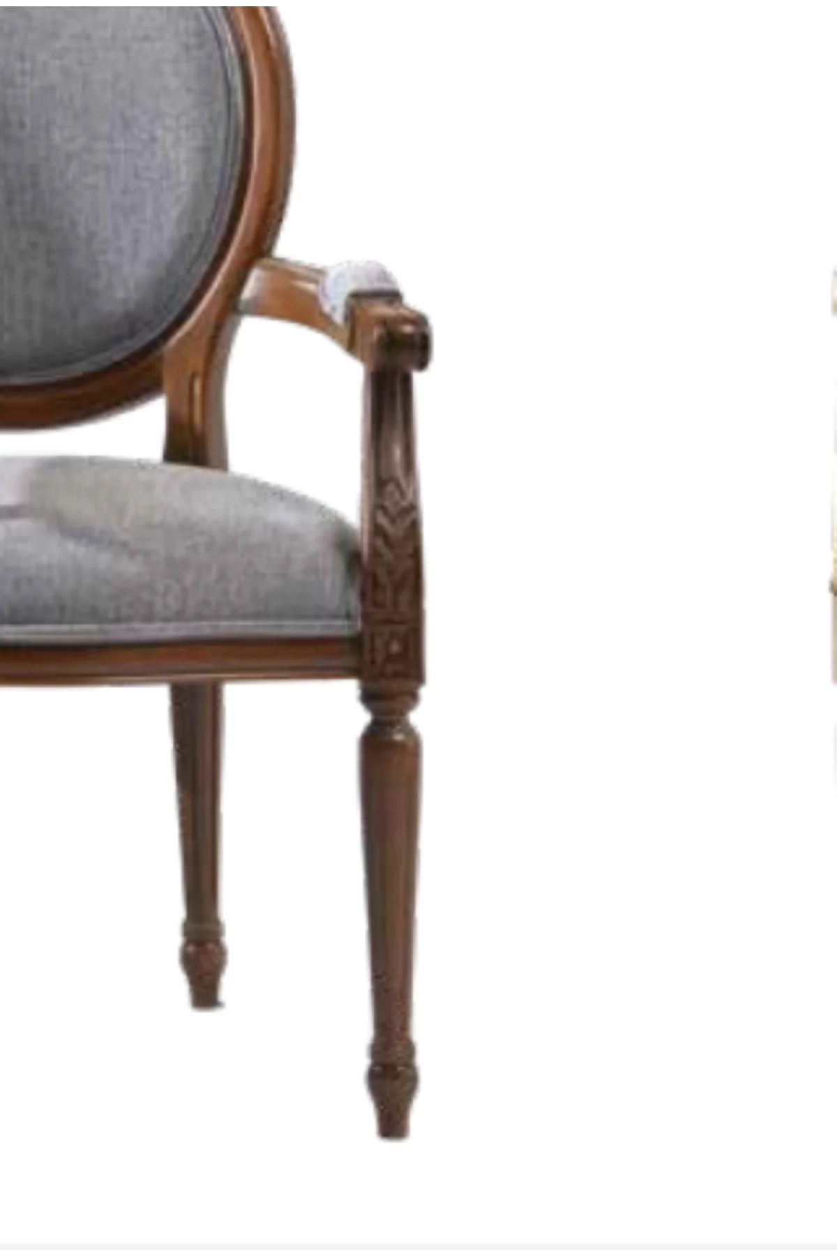 Sandalye 19773 Zus036 Model kolçak oyma Madalyon Model Gri Kumaş Ceviz El yapım - Görsel 4