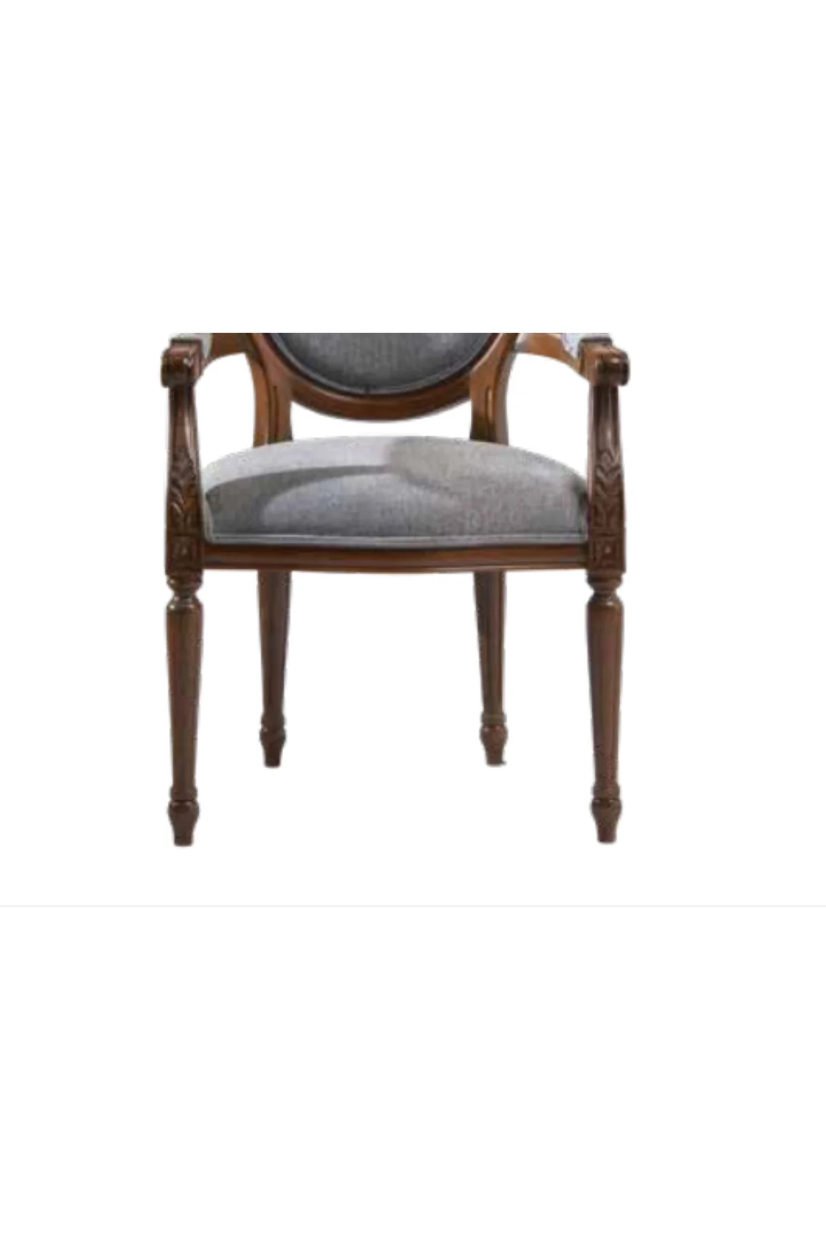 Sandalye 19773 Zus036 Model kolçak oyma Madalyon Model Gri Kumaş Ceviz El yapım - Görsel 2