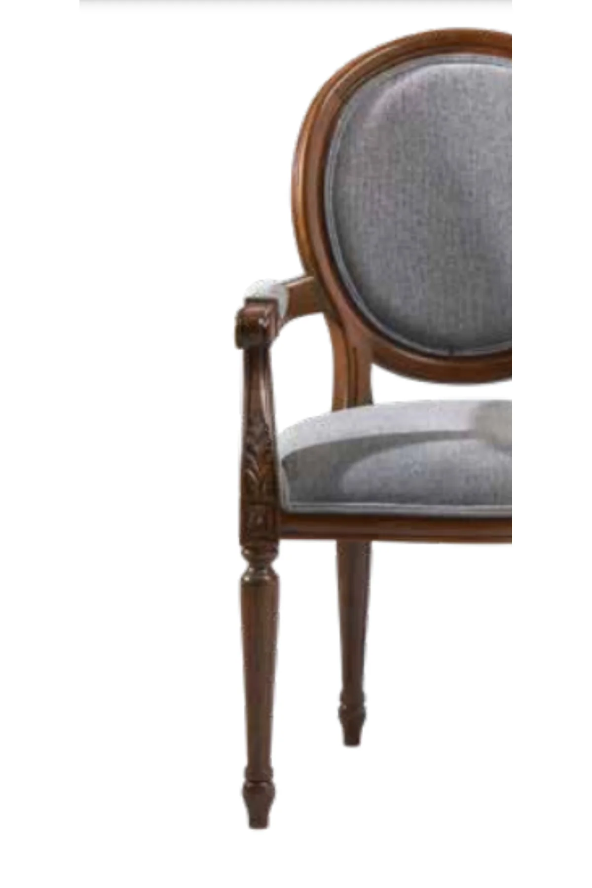 Sandalye 19773 Zus036 Model kolçak oyma Madalyon Model Gri Kumaş Ceviz El yapım - Görsel 5