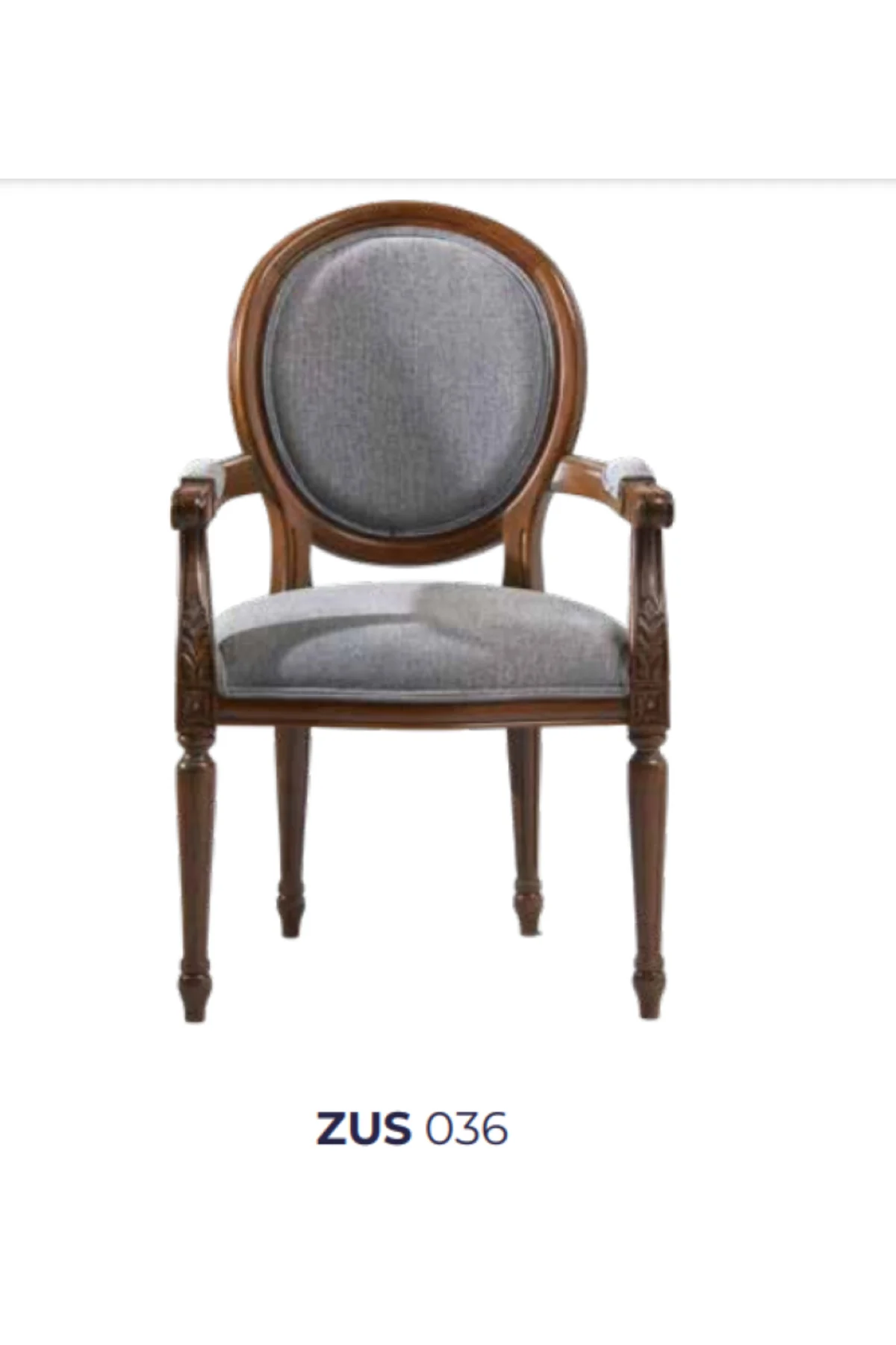 Sandalye 19773 Zus036 Model kolçak oyma Madalyon Model Gri Kumaş Ceviz El yapım - Görsel 6