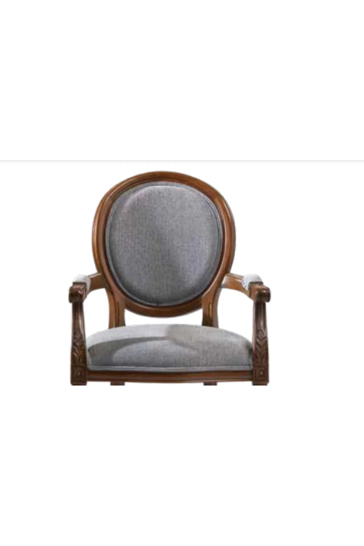Sandalye 19773 Zus036 Model kolçak oyma Madalyon Model Gri Kumaş Ceviz El yapım - Görsel 3