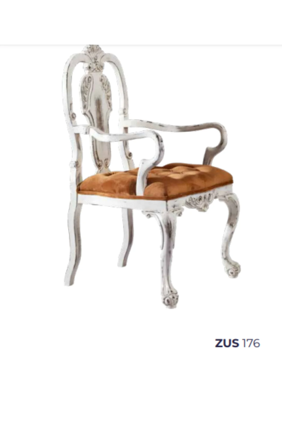 Sandalye 198750 ST Zus2244 Klasik Model Oyma Sırtlık-Ayak Kayı Ayak eskitme Beyaz - Görsel 5