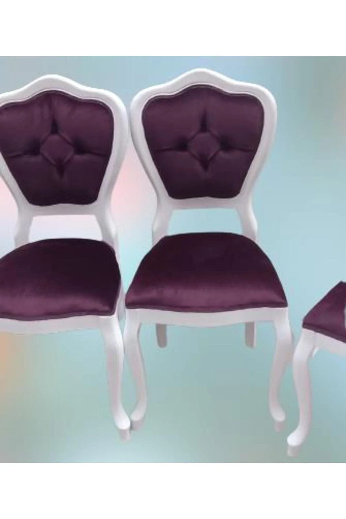 Sandalye 90147 Klasik Model Kayın Aslan ayak Parlak Beyaz babyface kumaş El Yapım - Görsel 4