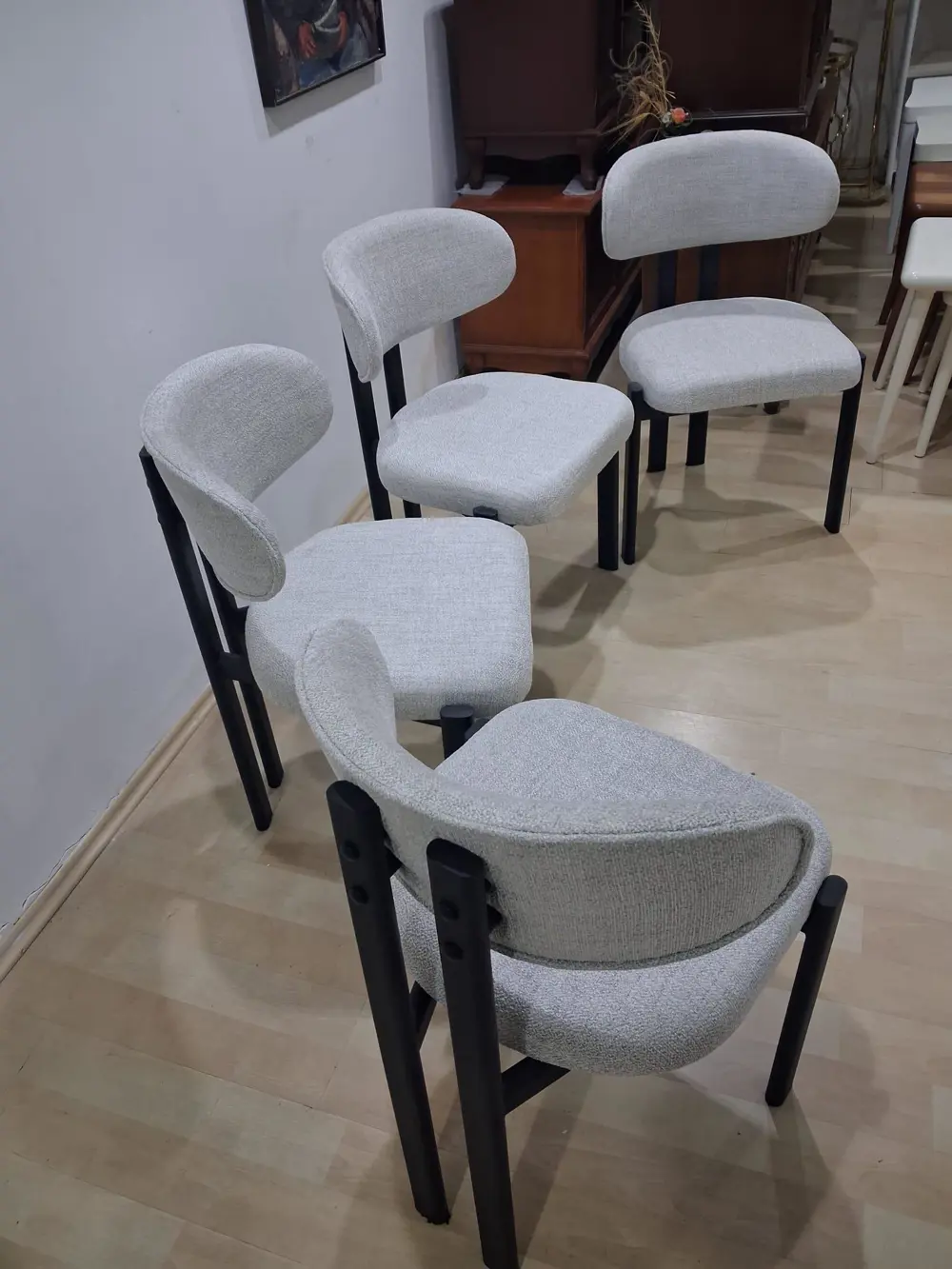 Sandalye 90604 Eliza Model Metal Siyah Ayak 4Ad keten kumaş Ortop