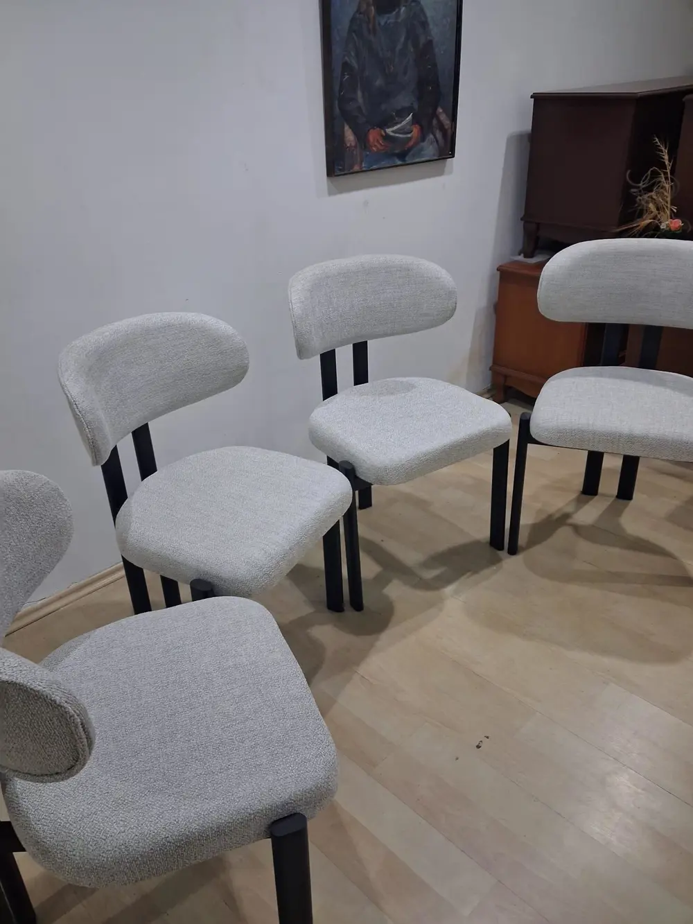 Sandalye 90604 Eliza Model Metal Siyah Ayak 4Ad keten kumaş Ortop