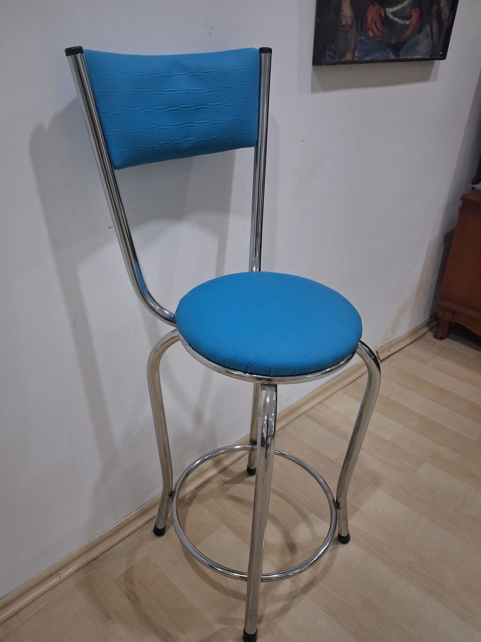 Sandalye 90677 Yüksek Bar TabureTurkuaz 1 Adet Metal Çelik Nikela