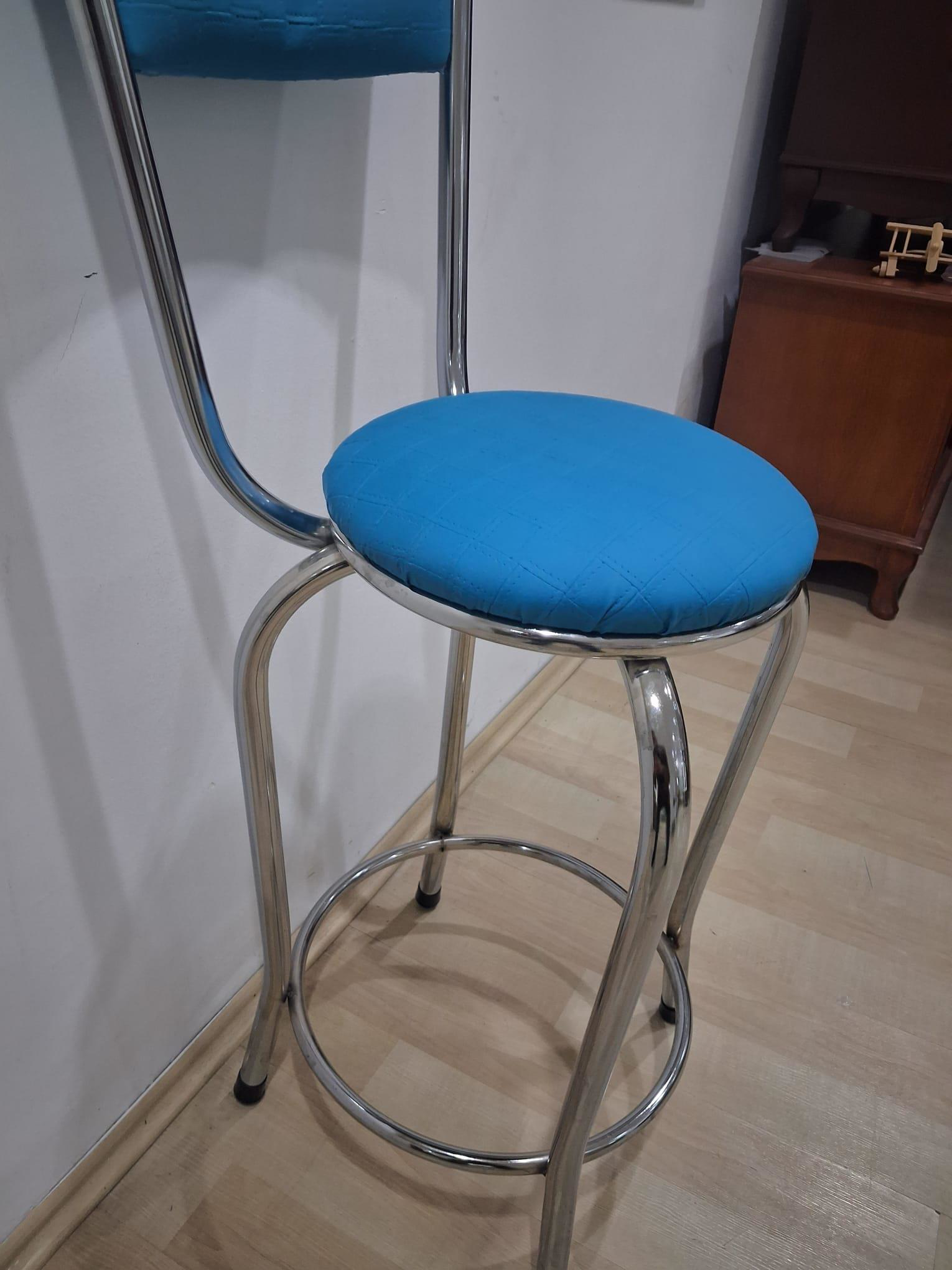 Sandalye 90677 Yüksek Bar TabureTurkuaz 1 Adet Metal Çelik Nikela