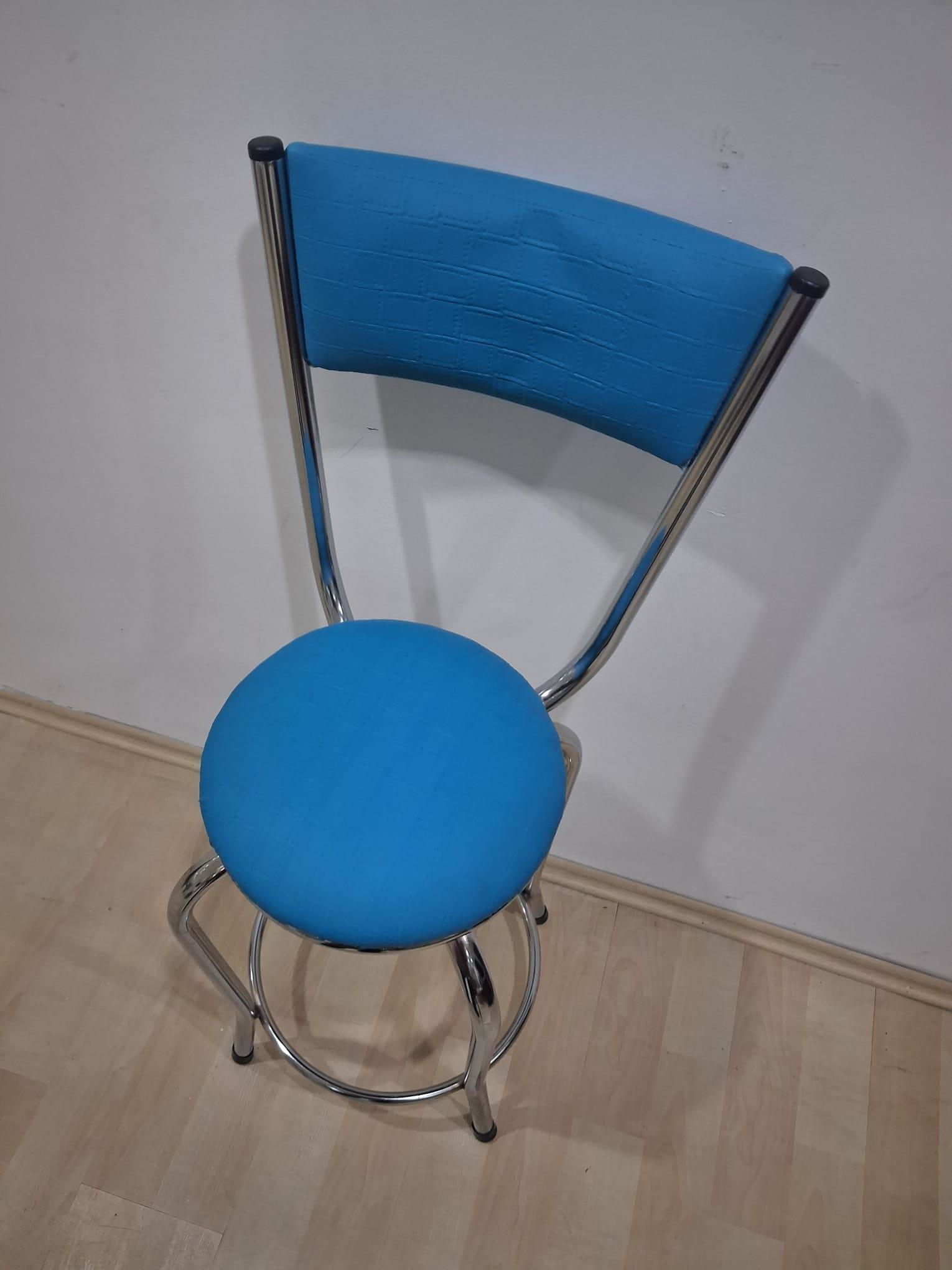 Sandalye 90677 Yüksek Bar TabureTurkuaz 1 Adet Metal Çelik Nikela