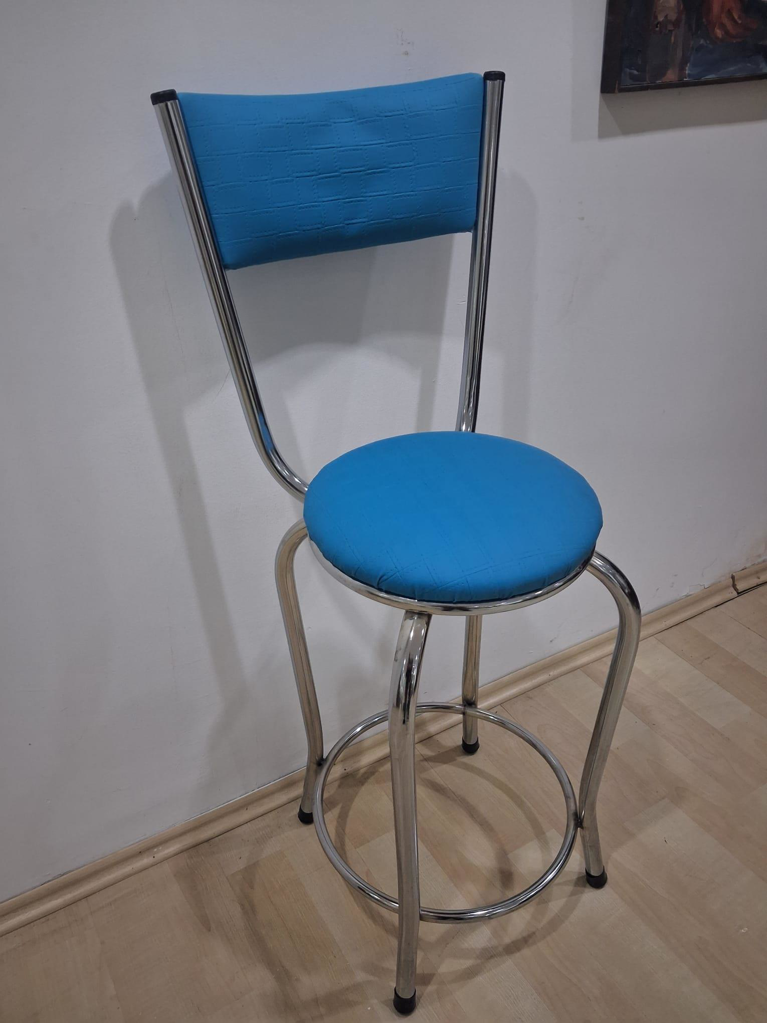 Sandalye 90677 Yüksek Bar TabureTurkuaz 1 Adet Metal Çelik Nikela