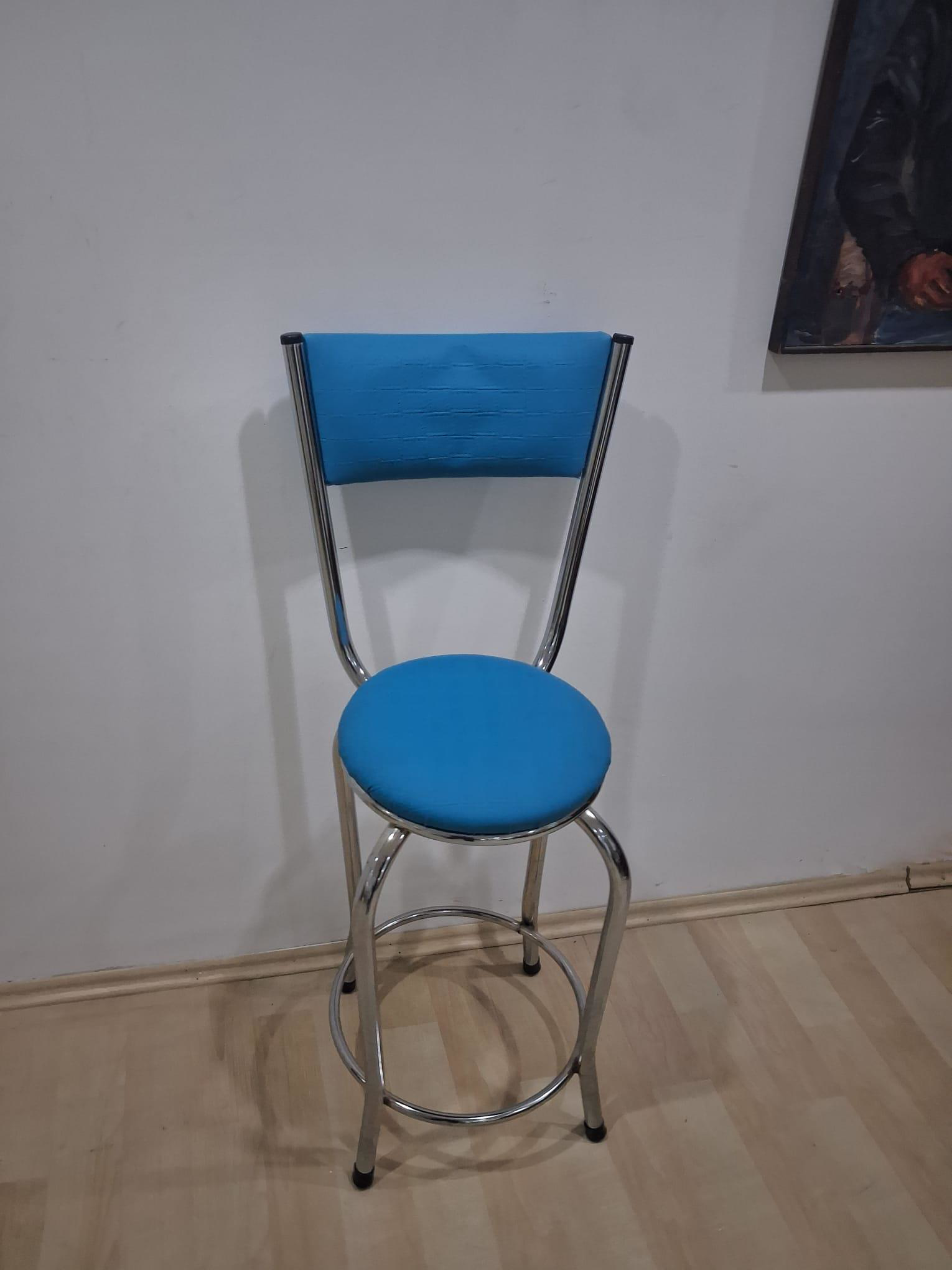 Sandalye 90677 Yüksek Bar TabureTurkuaz 1 Adet Metal Çelik Nikela