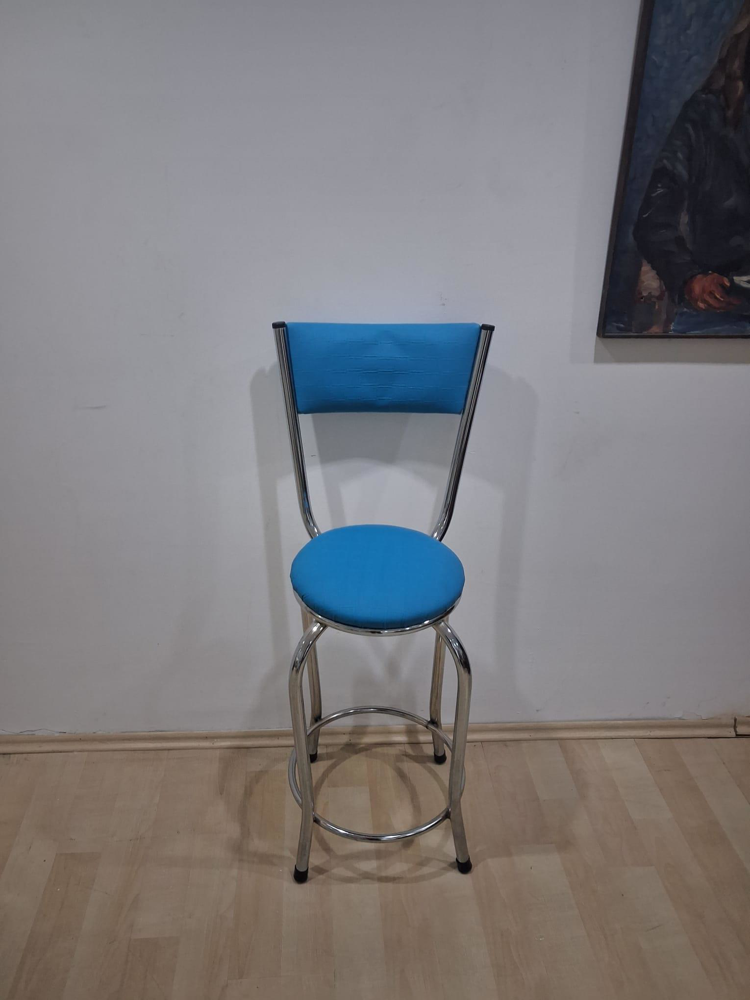 Sandalye 90677 Yüksek Bar TabureTurkuaz 1 Adet Metal Çelik Nikela