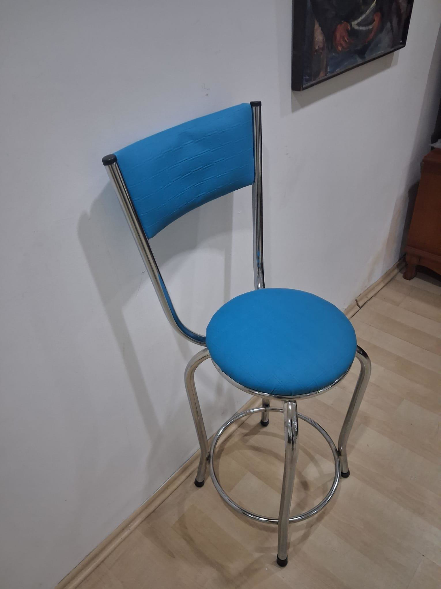 Sandalye 90677 Yüksek Bar TabureTurkuaz 1 Adet Metal Çelik Nikela