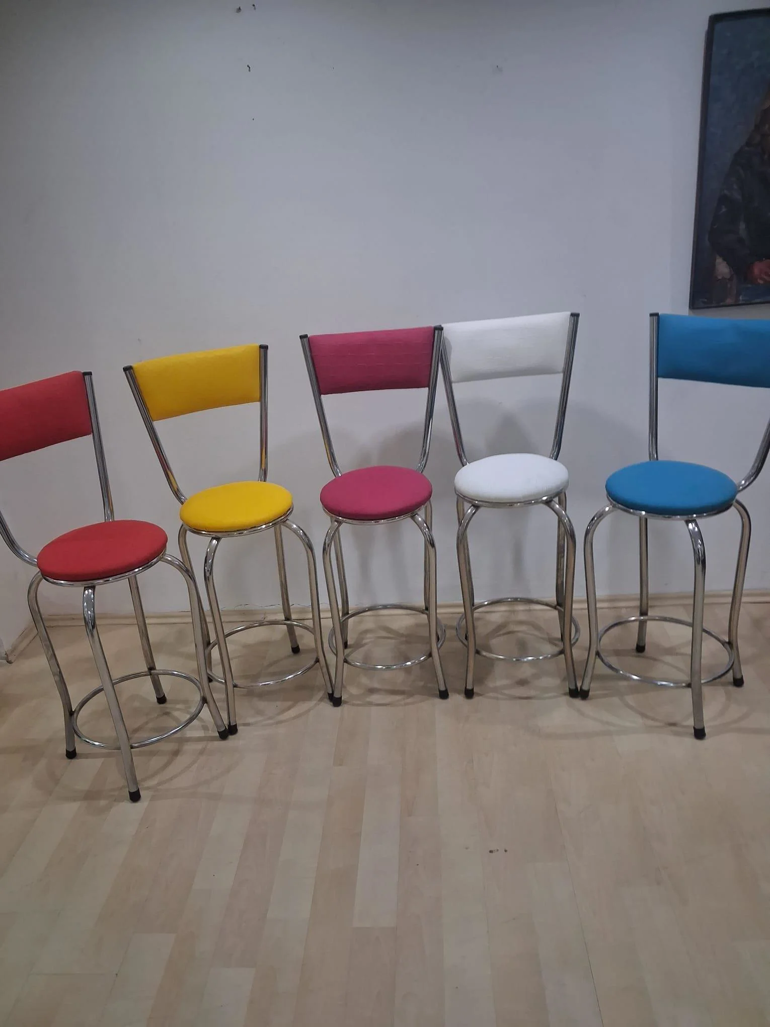 Sandalye 90678 Yüksek Bar Tabure Renkli 5 Adet Metal Çelik Nikela