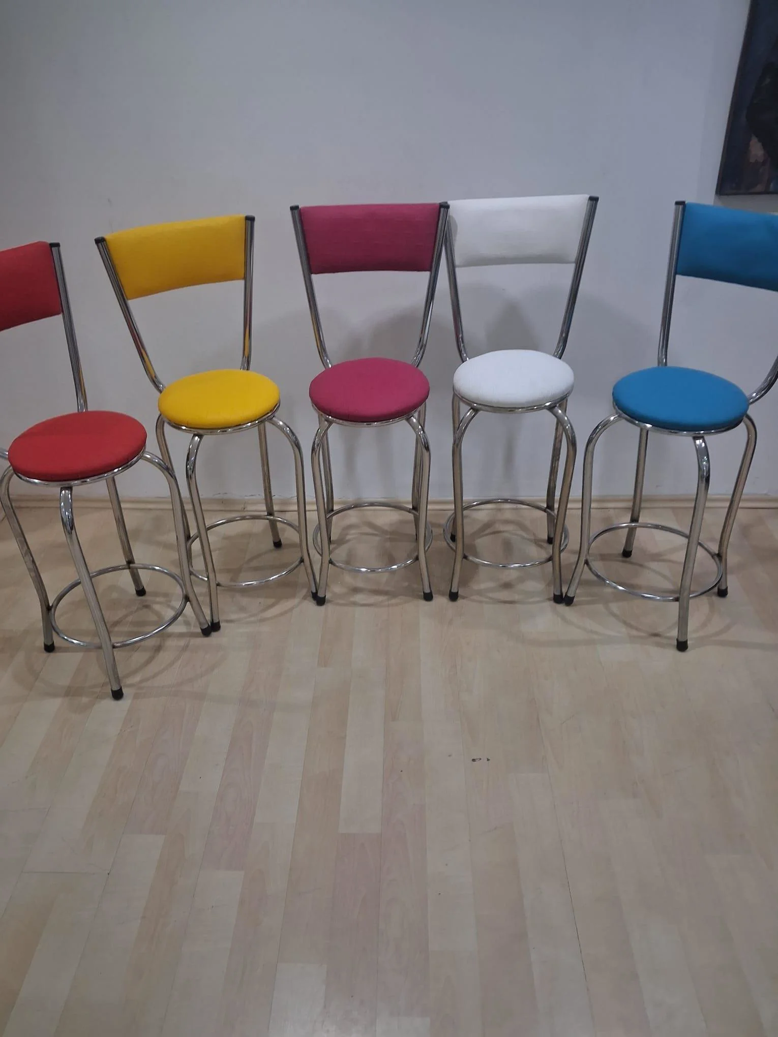 Sandalye 90678 Yüksek Bar Tabure Renkli 5 Adet Metal Çelik Nikela