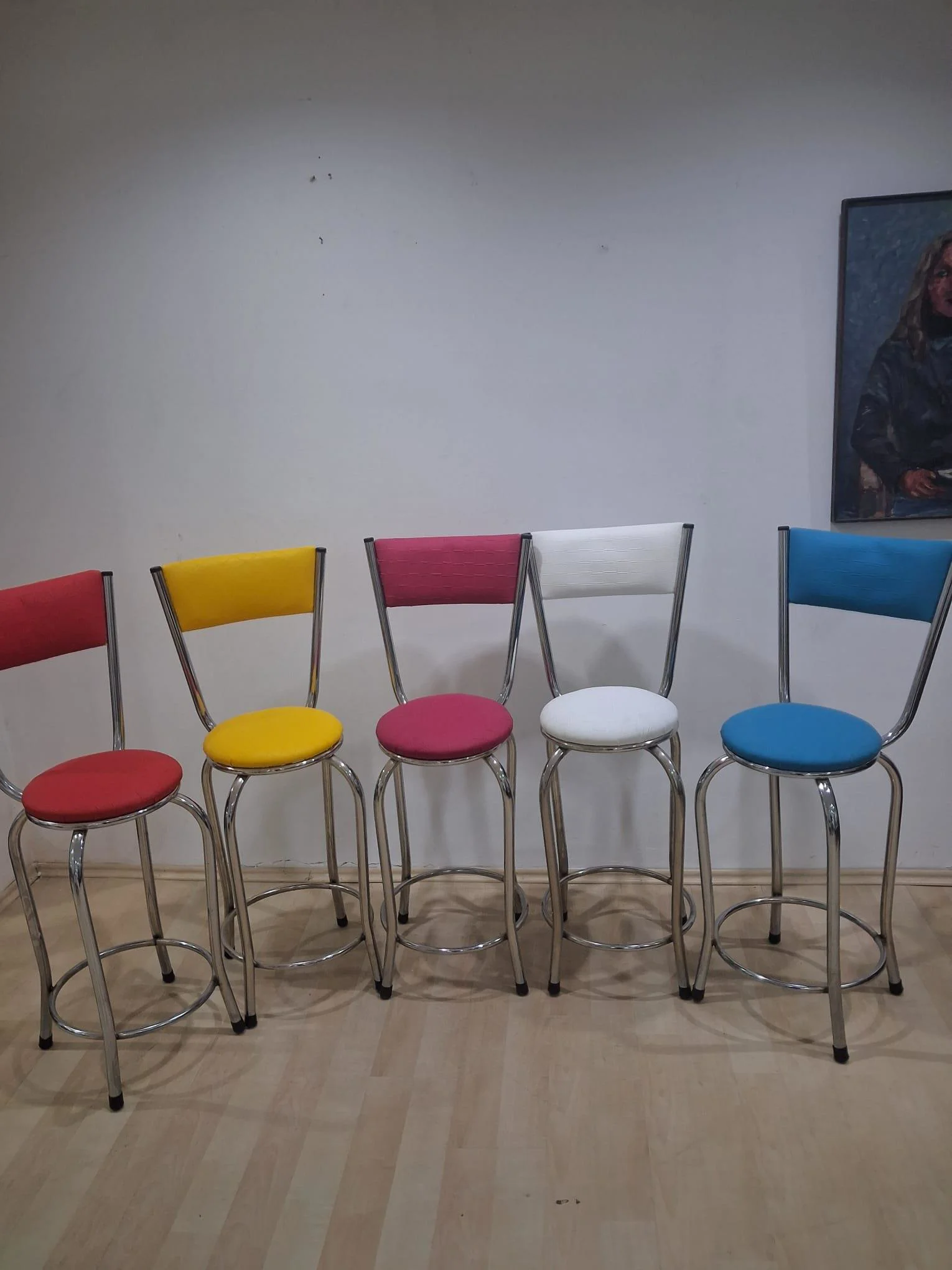 Sandalye 90678 Yüksek Bar Tabure Renkli 5 Adet Metal Çelik Nikela