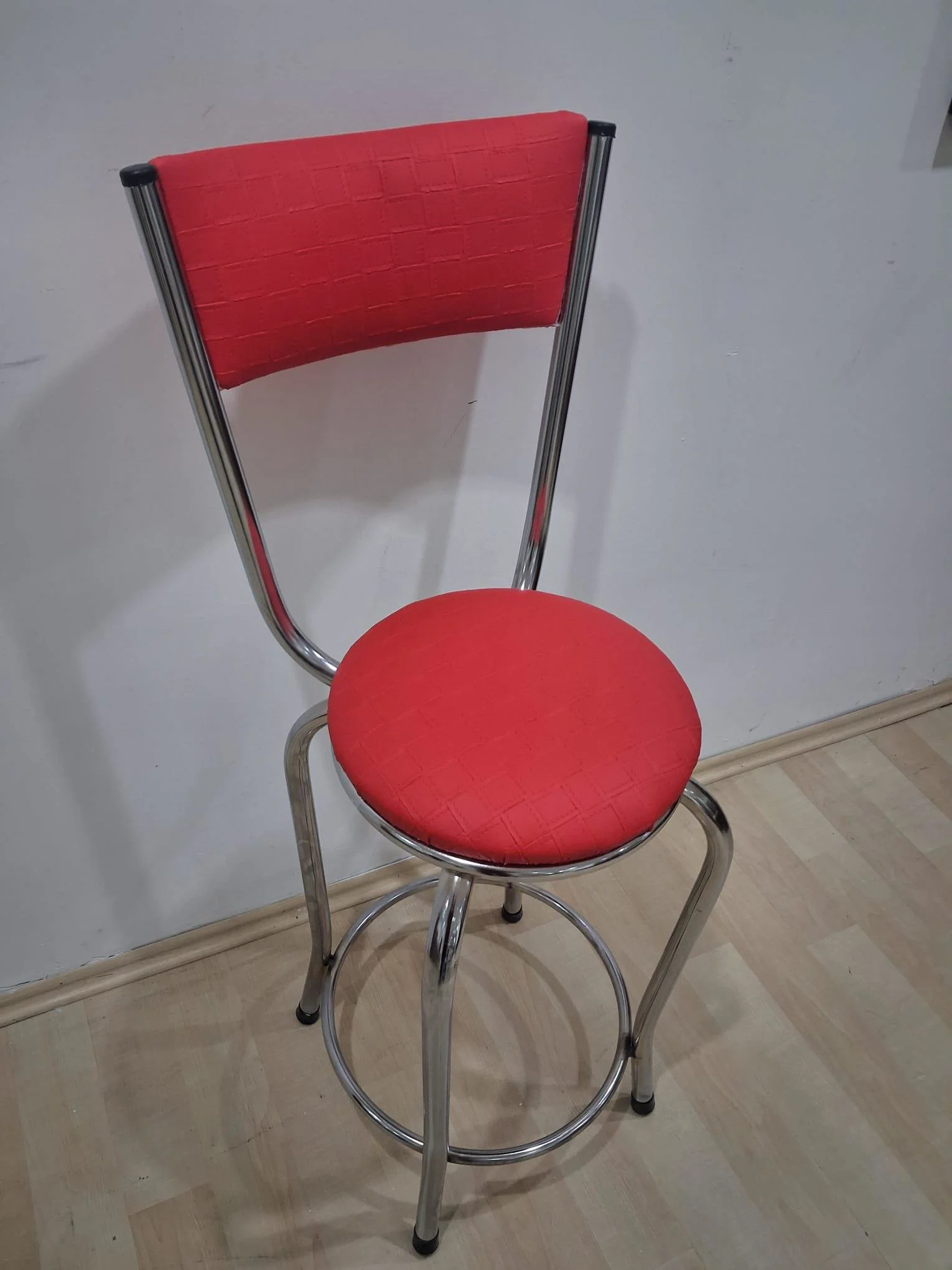 Sandalye Bar Tabure 90676 Model Kırmızı Suni Deri Döşem Metal Kro