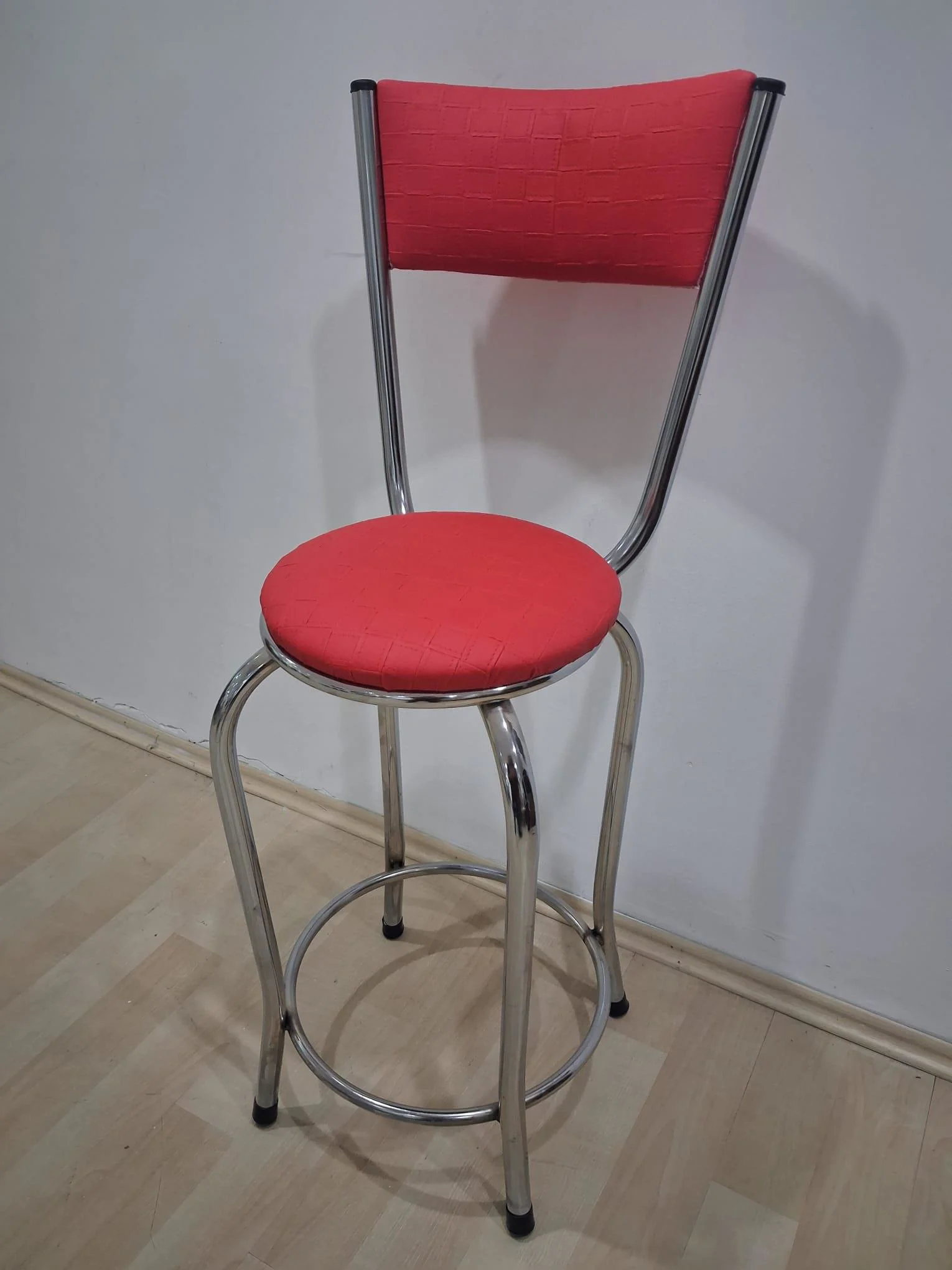 Sandalye Bar Tabure 90676 Model Kırmızı Suni Deri Döşem Metal Kro