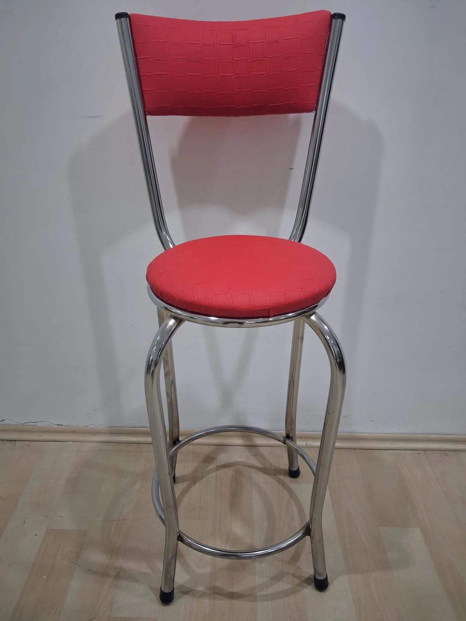 Sandalye Bar Tabure 90676 Model Kırmızı Suni Deri Döşem Metal Kro