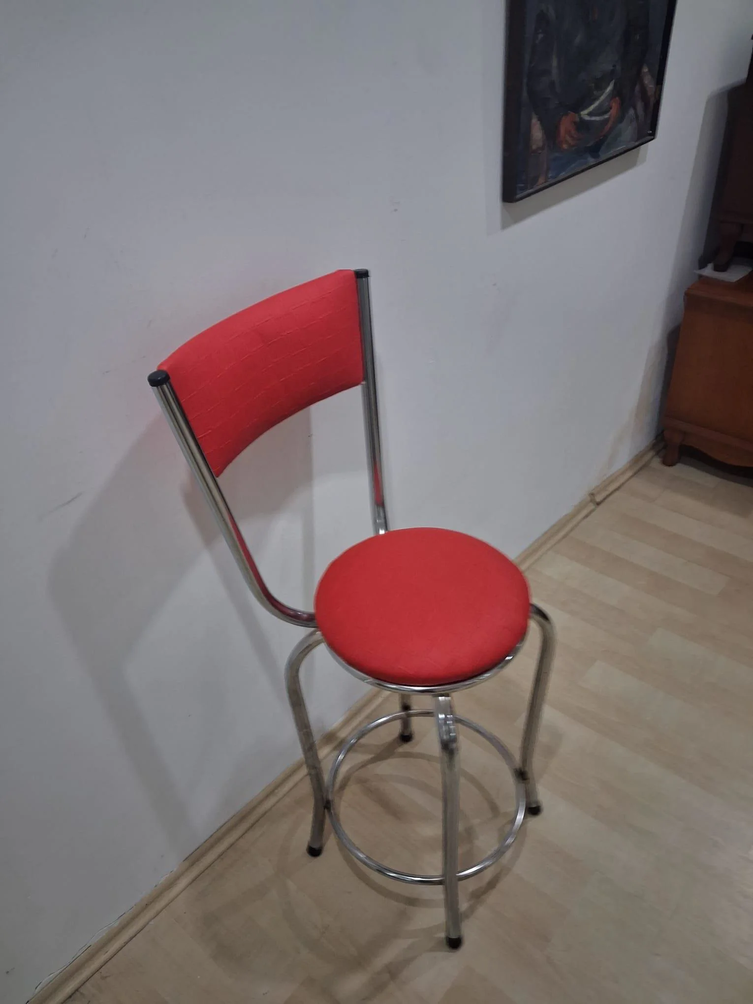 Sandalye Bar Tabure 90676 Model Kırmızı Suni Deri Döşem Metal Kro