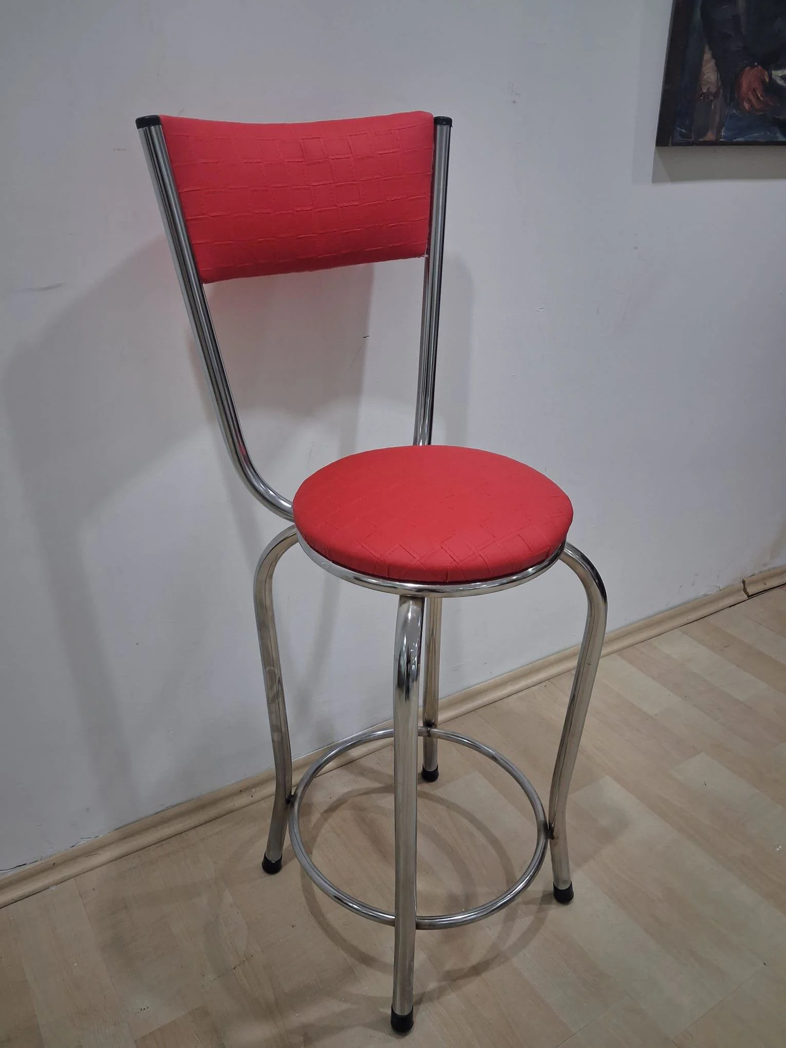 Sandalye Bar Tabure 90676 Model Kırmızı Suni Deri Döşem Metal Kro