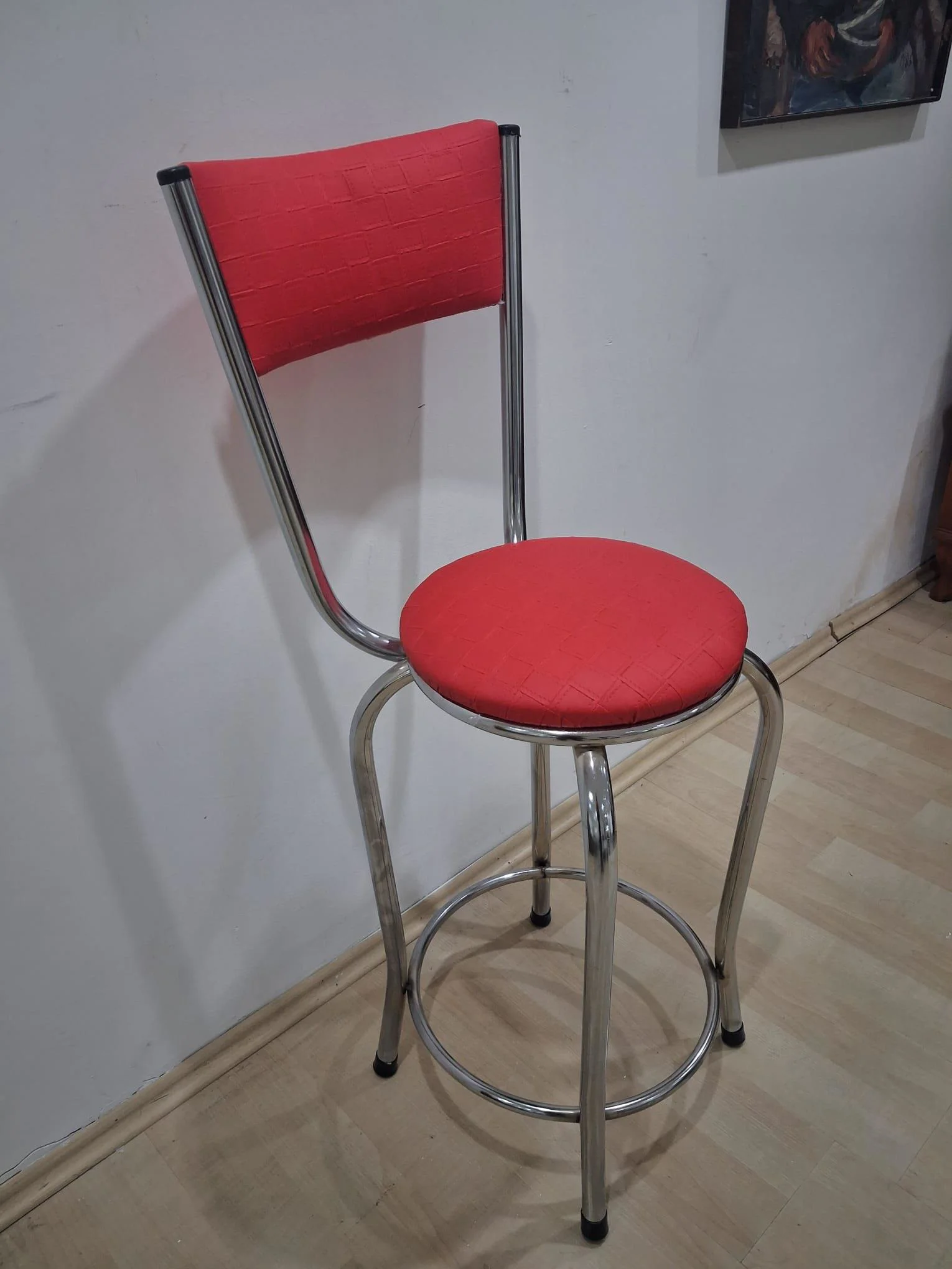 Sandalye Bar Tabure 90676 Model Kırmızı Suni Deri Döşem Metal Kro