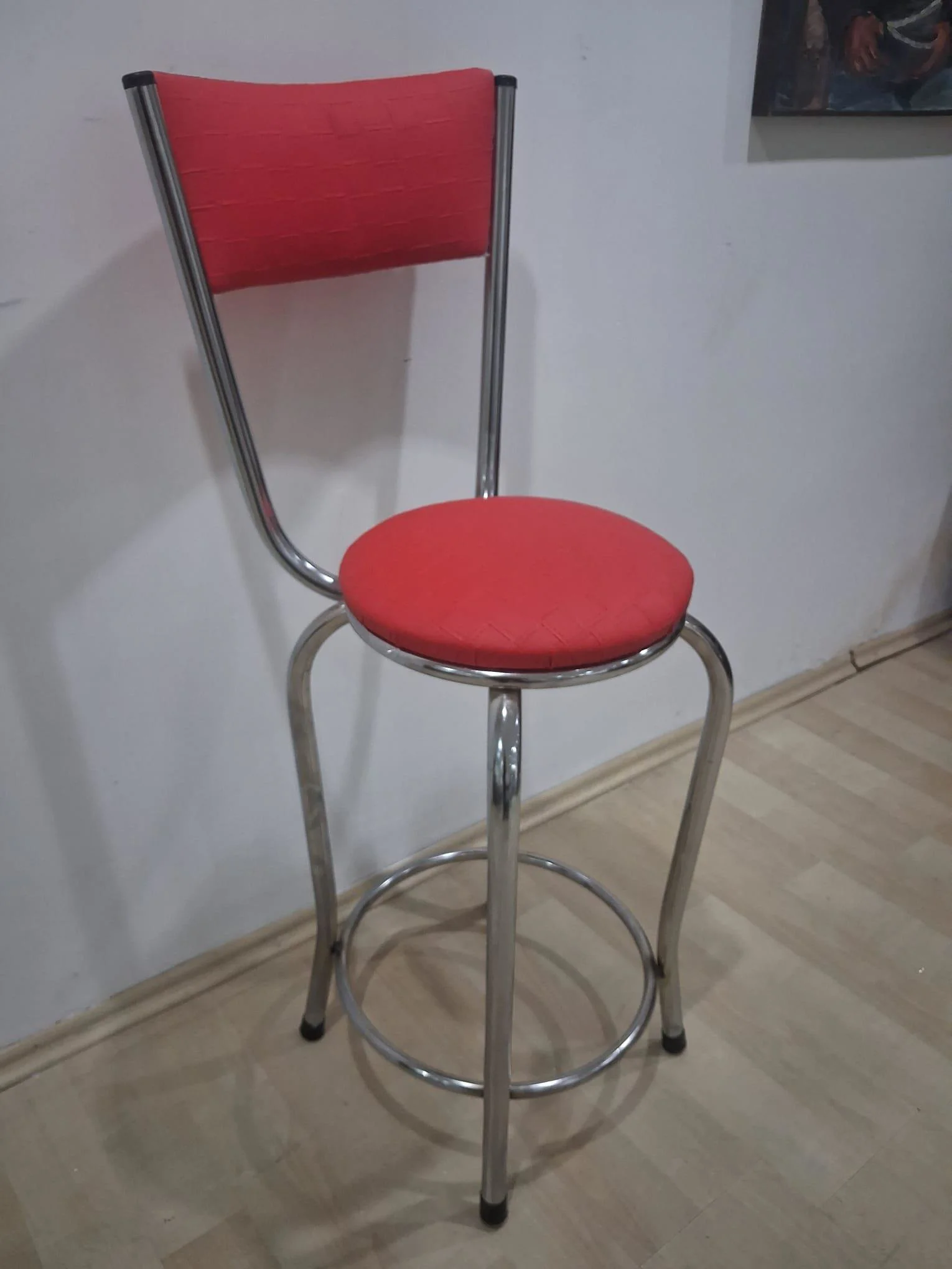 Sandalye Bar Tabure 90676 Model Kırmızı Suni Deri Döşem Metal Kro