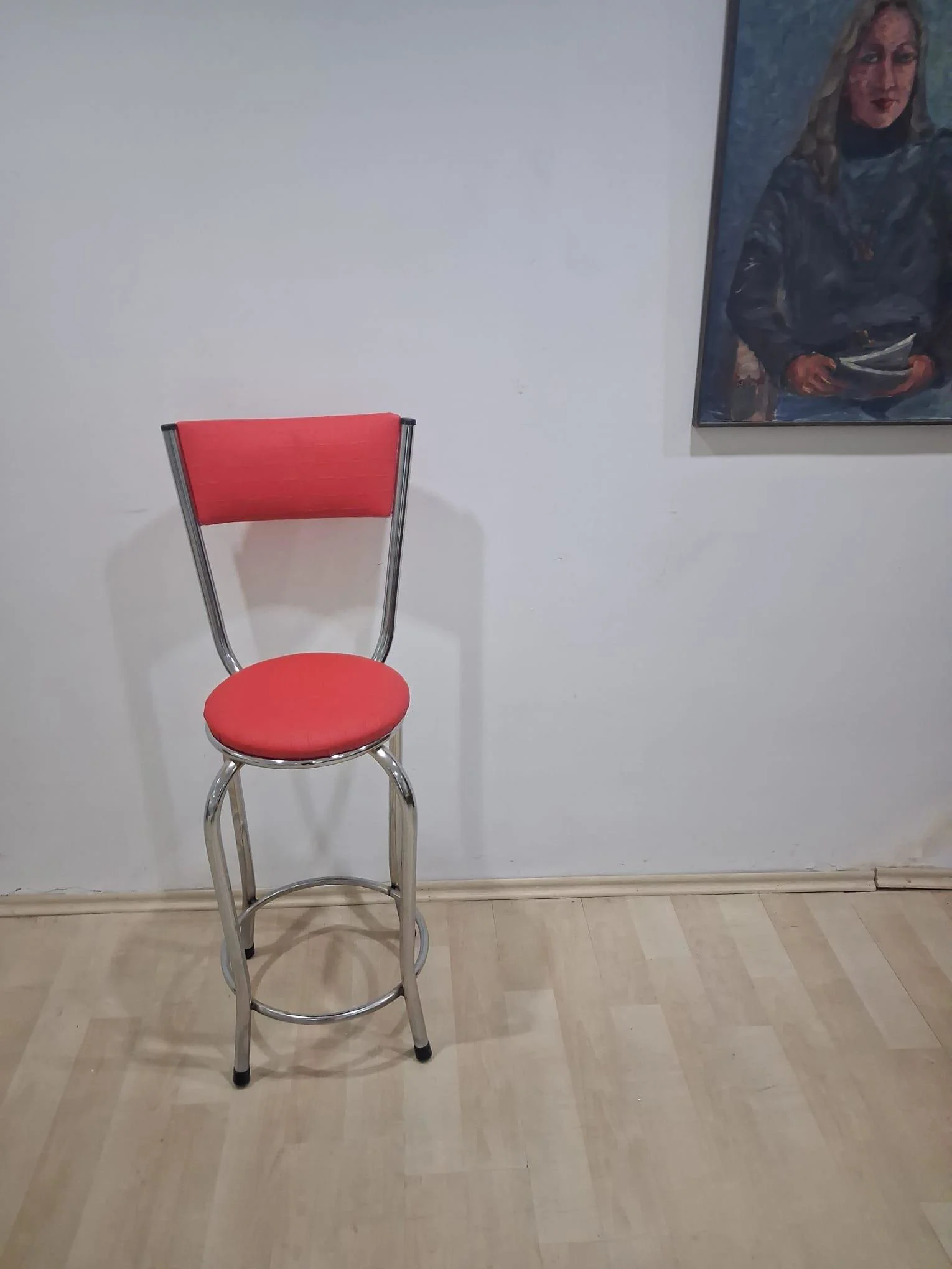 Sandalye Bar Tabure 90676 Model Kırmızı Suni Deri Döşem Metal Kro