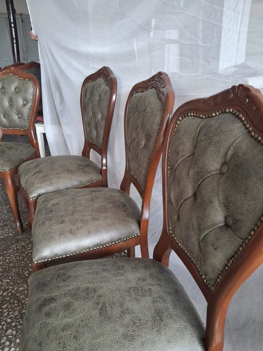 Sandalye  Klasik 90612 Model Kayın Aslan Ayak Ceviz Nubuk Kumaş 4