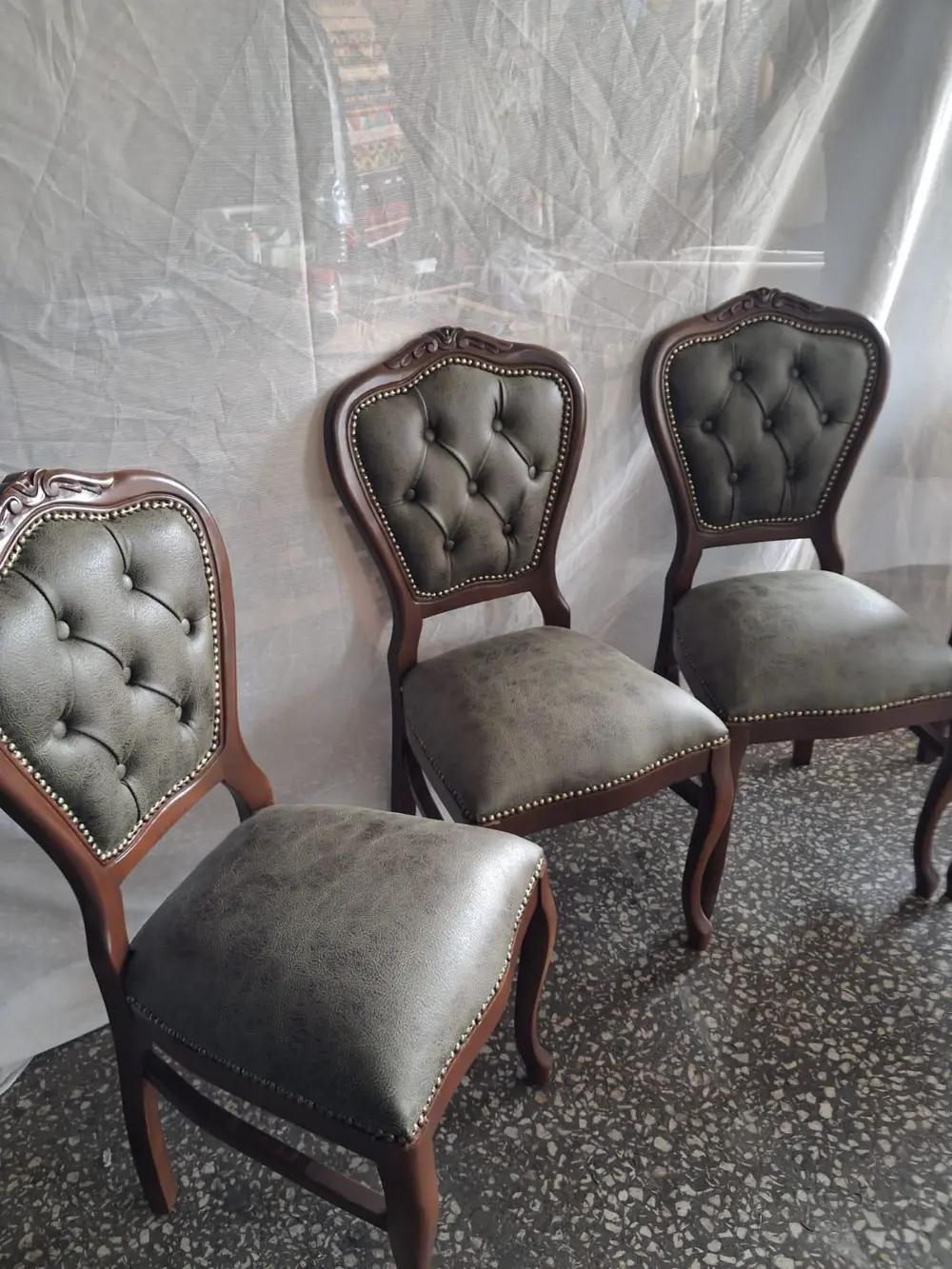 Sandalye  Klasik 90612 Model Kayın Aslan Ayak Ceviz Nubuk Kumaş 4
