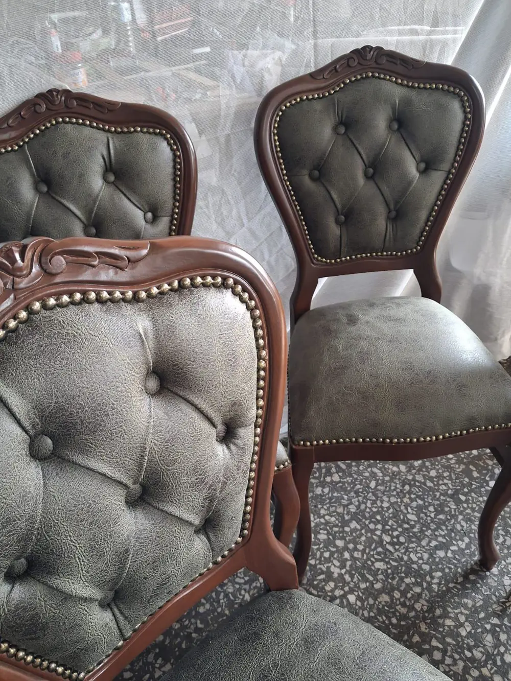 Sandalye  Klasik 90613 Model Kayın Aslan Ayak Ceviz Nubuk Kumaş 6