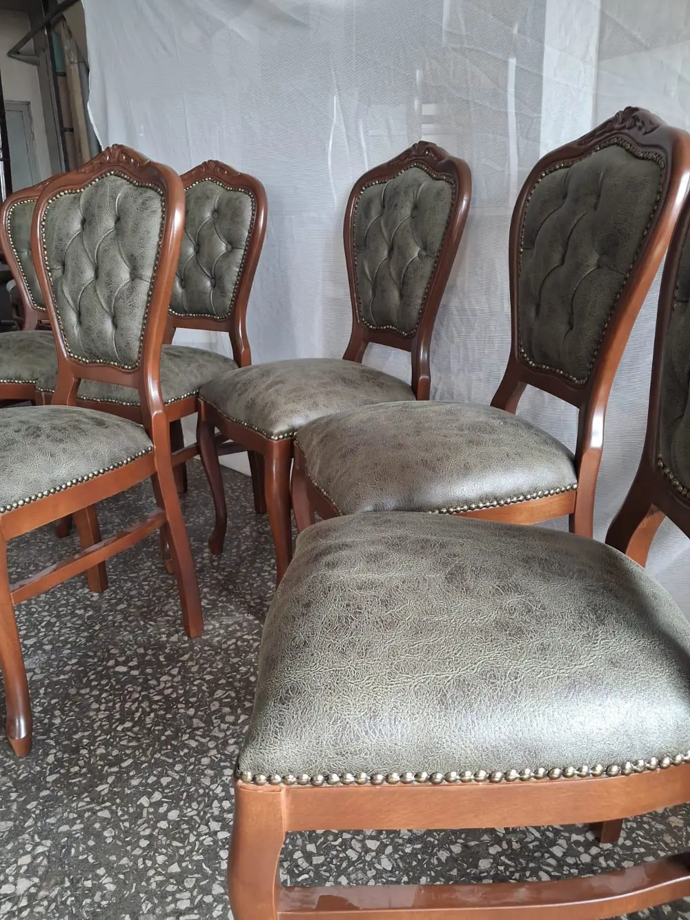 Sandalye  Klasik 90613 Model Kayın Aslan Ayak Ceviz Nubuk Kumaş 6