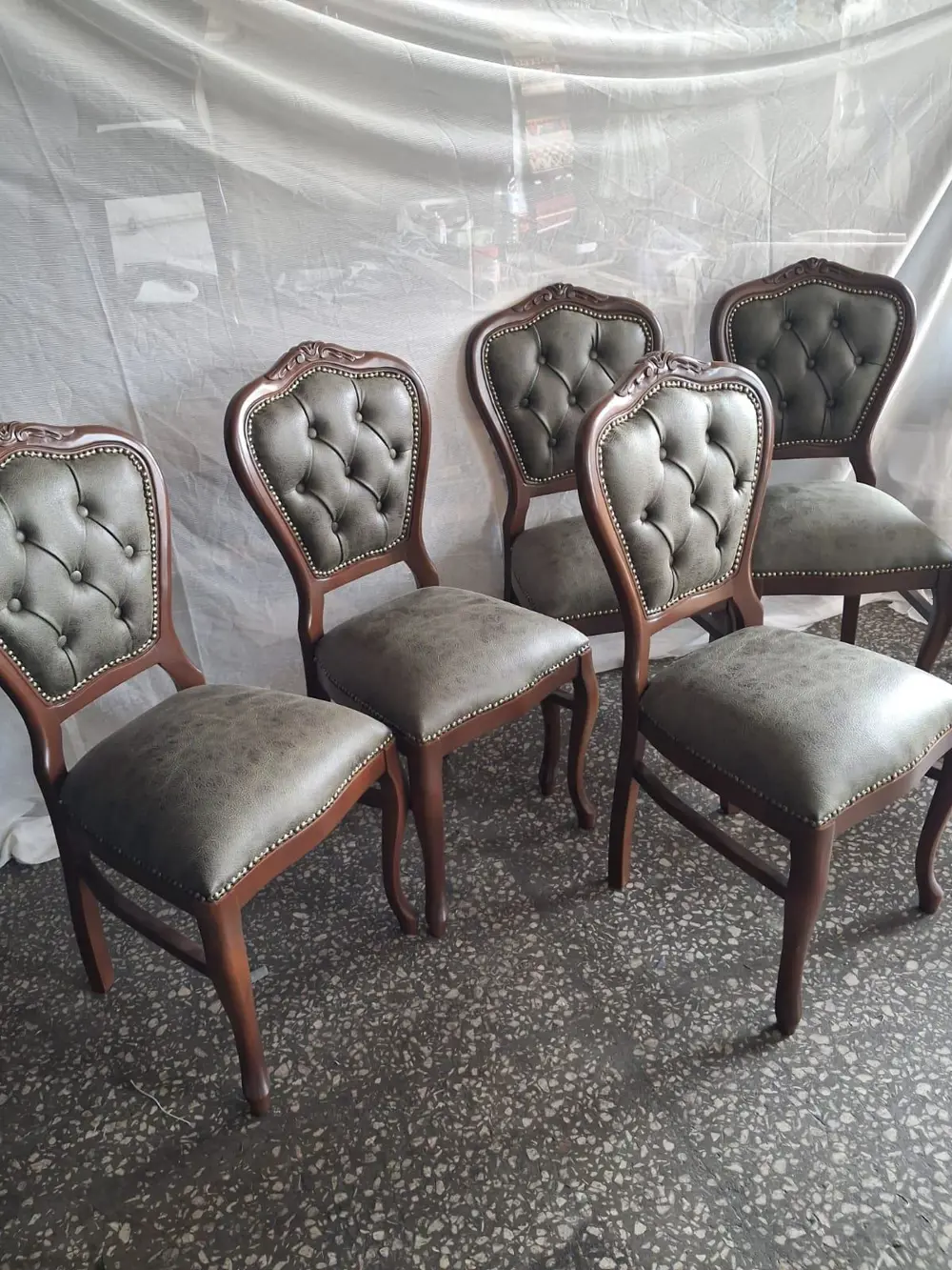 Sandalye  Klasik 90613 Model Kayın Aslan Ayak Ceviz Nubuk Kumaş 6