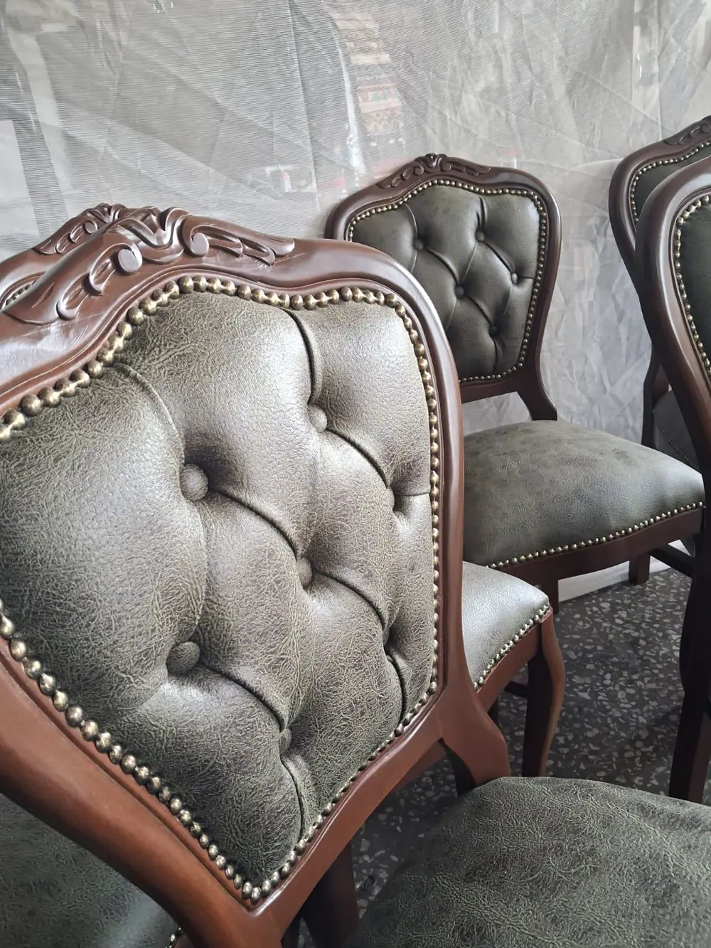 Sandalye  Klasik 90614 Model Kayın Aslan Ayak Ceviz Nubuk Kumaş 8