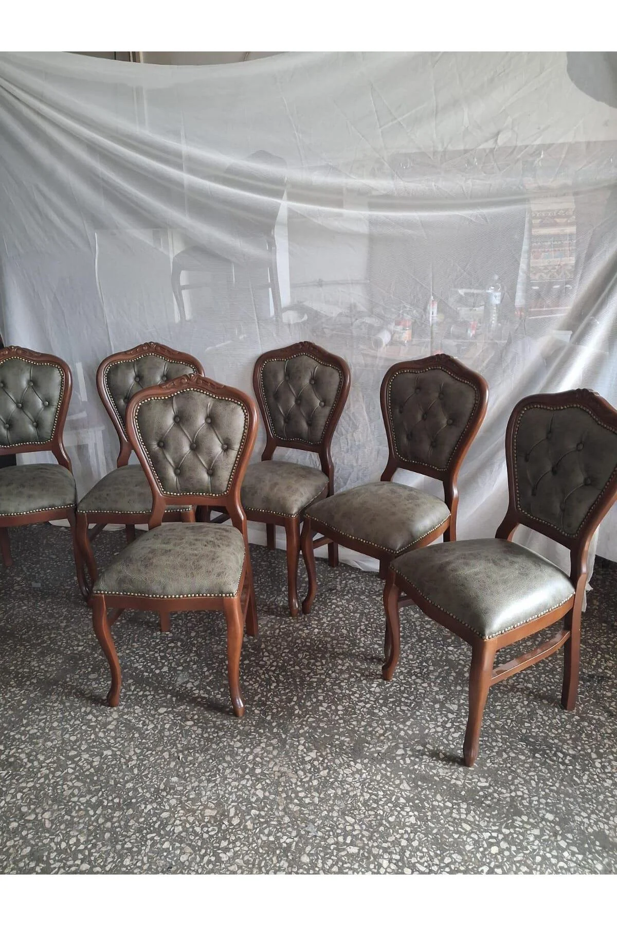 Sandalye Klasik 90613 Model Kayın Aslan Ayak Ceviz Nubuk Kumaş 6 Adet El Yapım Sandalye Klasik 90613 Model Kayın Aslan Ayak Ceviz Nubuk Kumaş 6 Adet El Yapım