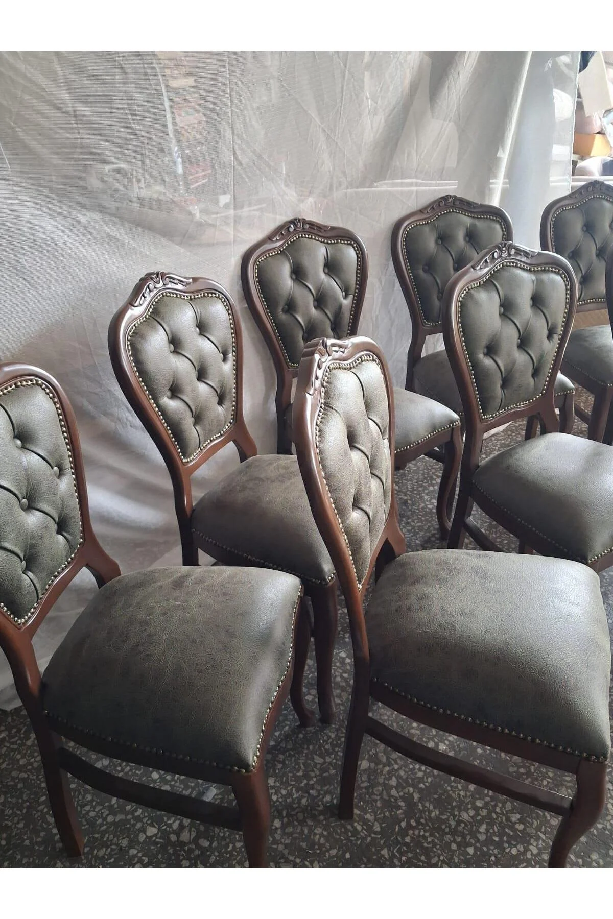 Sandalye Klasik 90614 Model Kayın Aslan Ayak Ceviz Nubuk Kumaş 8 Adet El Yapım Sandalye Klasik 90614 Model Kayın Aslan Ayak Ceviz Nubuk Kumaş 8 Adet El Yapım - Görsel 4