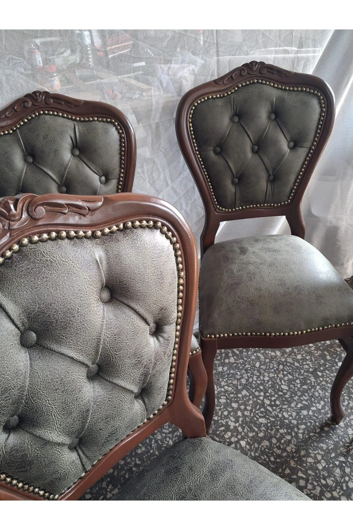 Sandalye Klasik 90613 Model Kayın Aslan Ayak Ceviz Nubuk Kumaş 6 Adet El Yapım Sandalye Klasik 90613 Model Kayın Aslan Ayak Ceviz Nubuk Kumaş 6 Adet El Yapım - Görsel 3