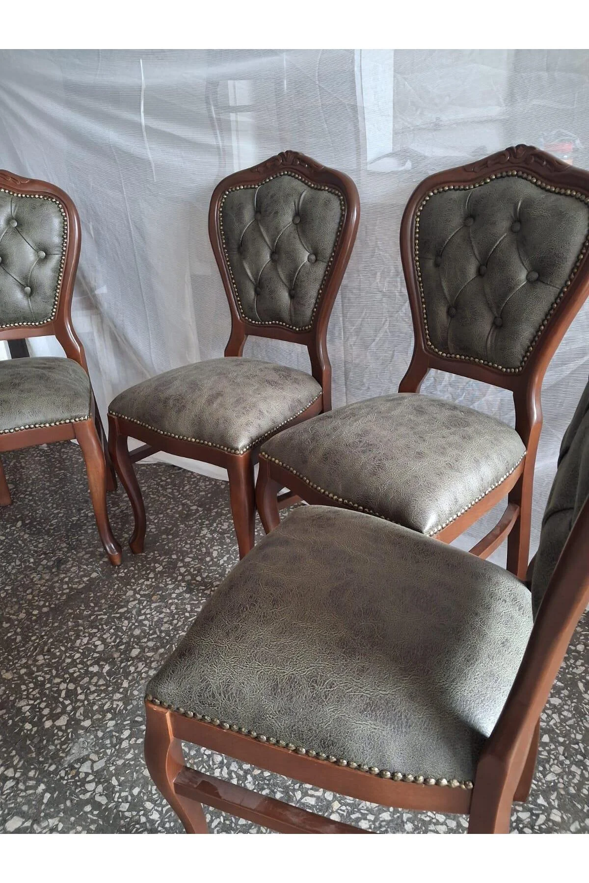 Sandalye Klasik 90612 Model Kayın Aslan Ayak Ceviz Nubuk Kumaş 4 Adet El Yapım Sandalye Klasik 90612 Model Kayın Aslan Ayak Ceviz Nubuk Kumaş 4 Adet El Yapım - Görsel 2