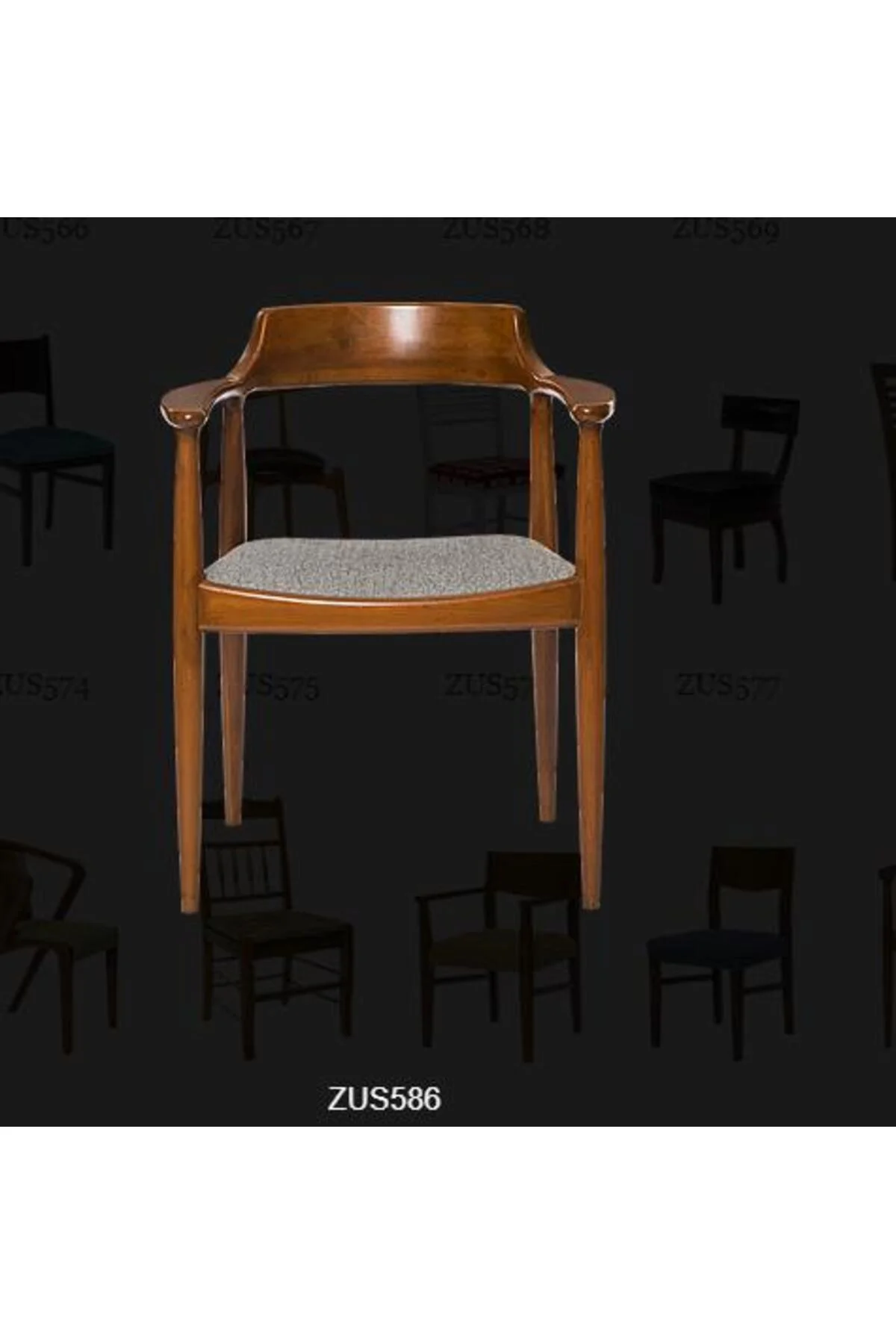 Sandalye ST 14220 Zus138 TAM EĞİKKOLÇAK Kayın RETRO Parlak Ceviz keten kumaş - Görsel 2