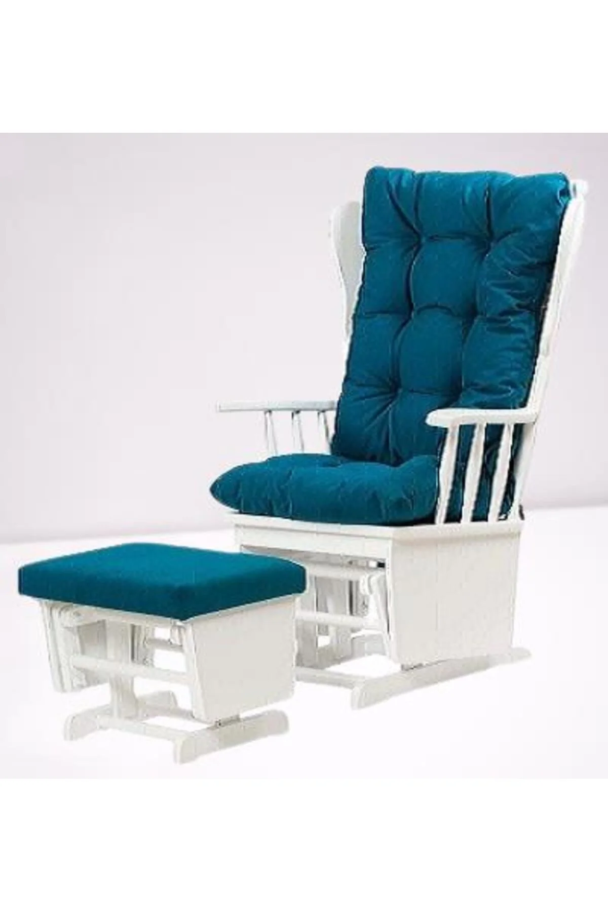 Sandalye Zus301 Model 90477 Mama Puflu Sallanan Ahşap Lake Beyaz Ayak El Yapım - Görsel 6